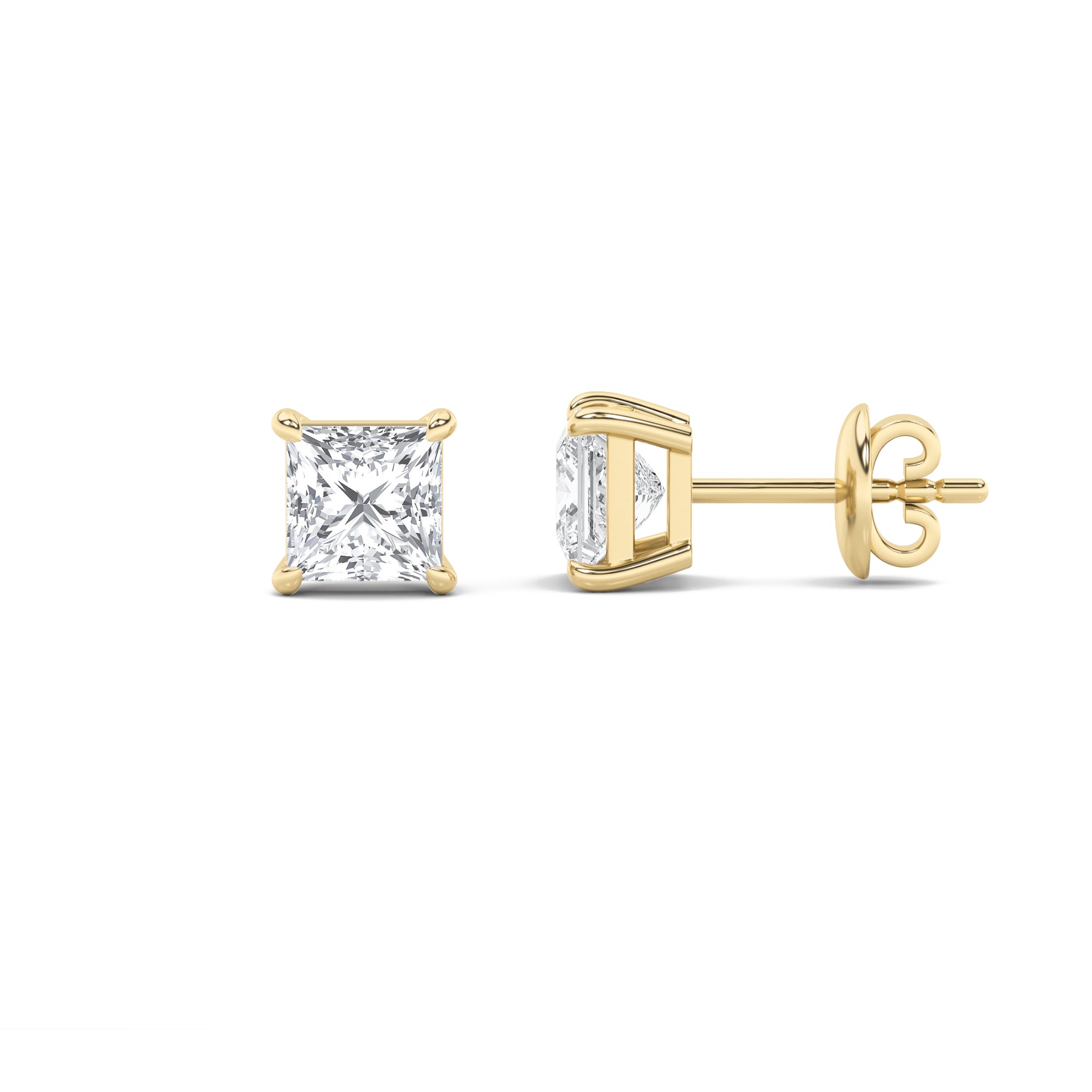Princess Shaped Lab Grown Diamond Classic Basket Set Stud Earrings in 14K Gold