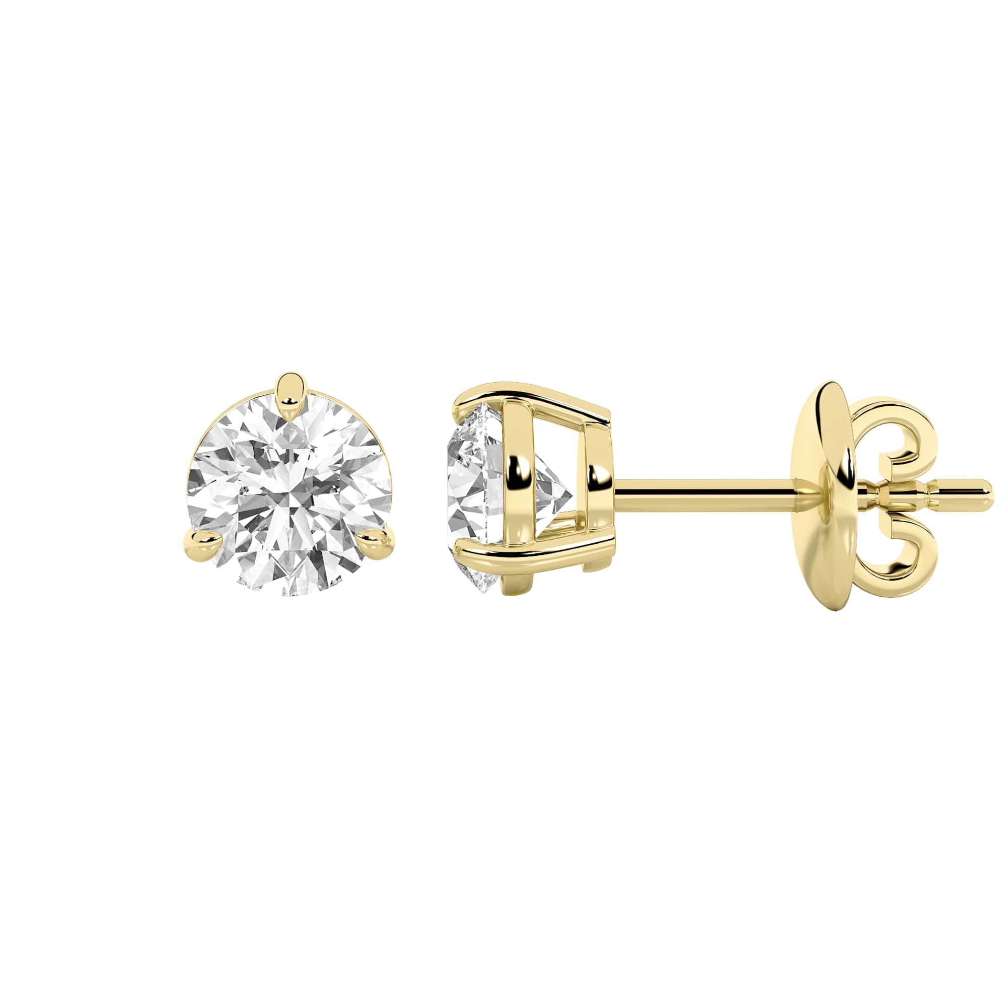 Round Shaped Lab Grown Diamond (F/VS) Classic Basket Set Stud Earrings in 14K Gold