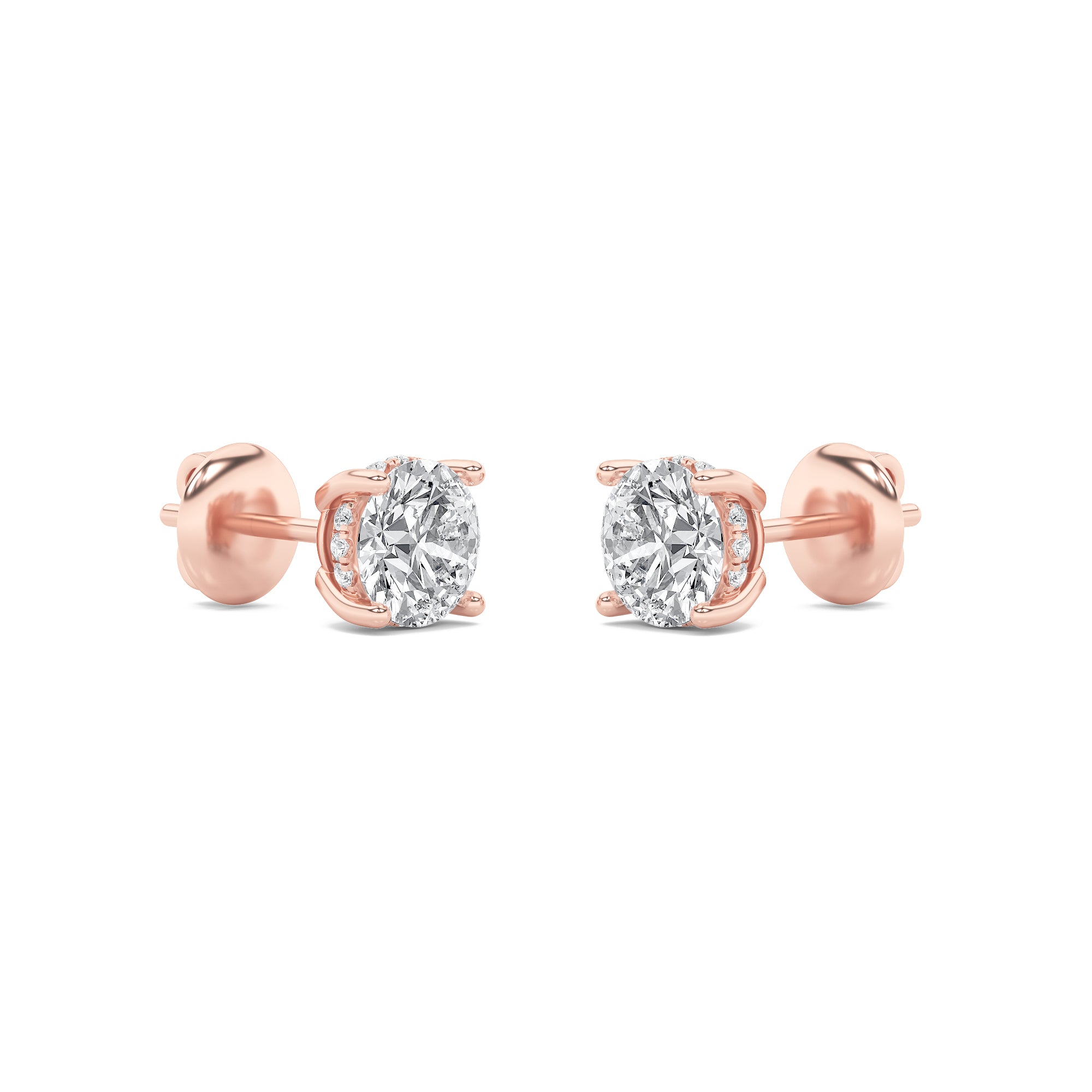 Round Shaped Lab Grown Diamond Hidden Halo Stud Earrings in 14K Gold