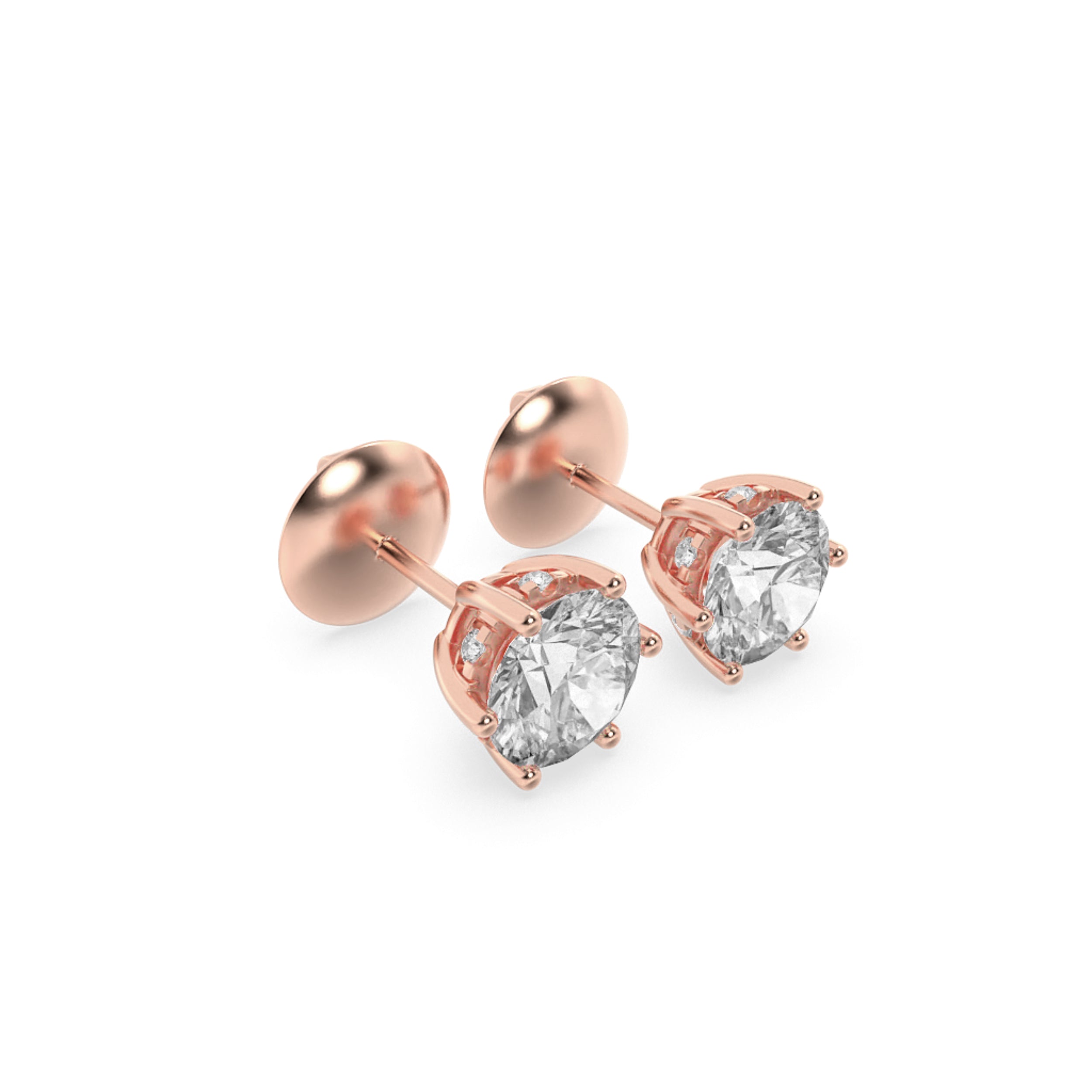 3Cttw Round Shaped Lab Grown Diamond (F/VS) HiddenHalo Stud Earrings in 14K Gold