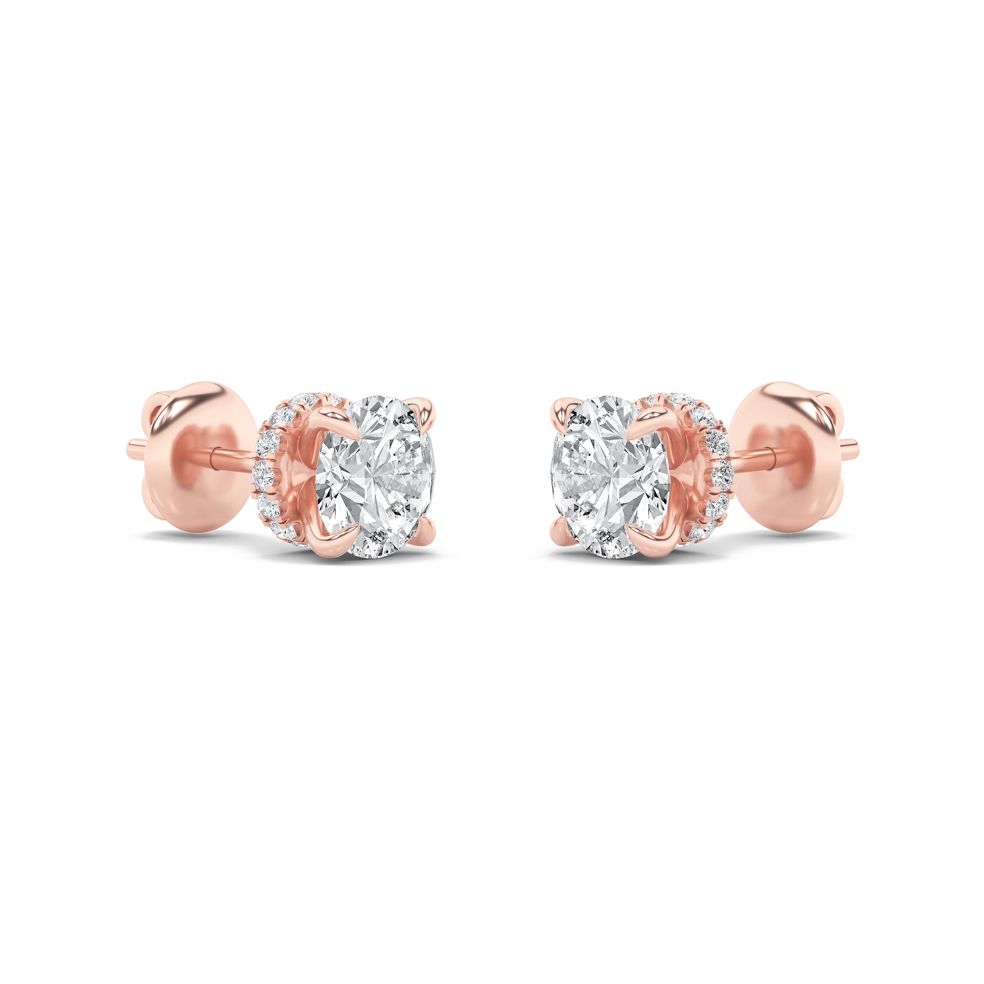 3Cttw Round Shaped Lab Grown Diamond (F/VS) Hidden Halo Stud Earrings in 14K Gold