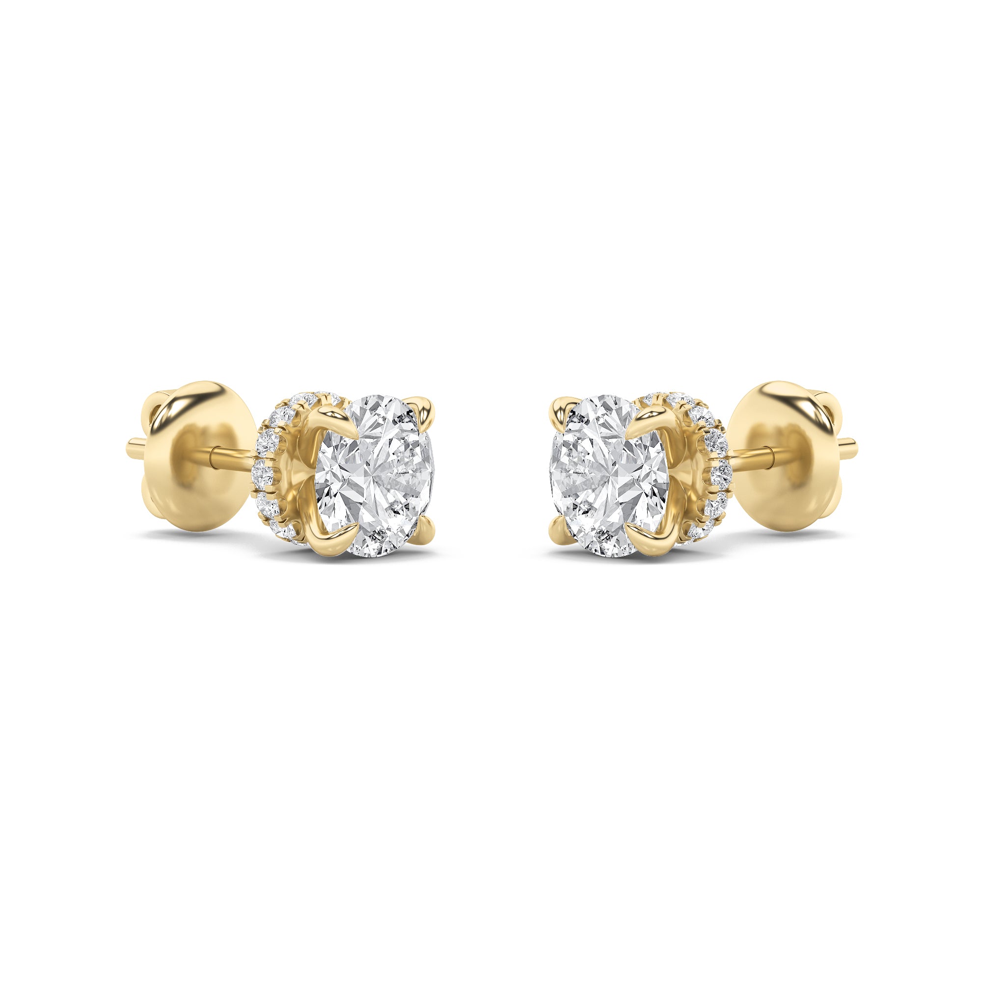 Round Shaped Lab Grown Diamond (F/VS) Hidden Halo Stud Earrings in 14K Gold