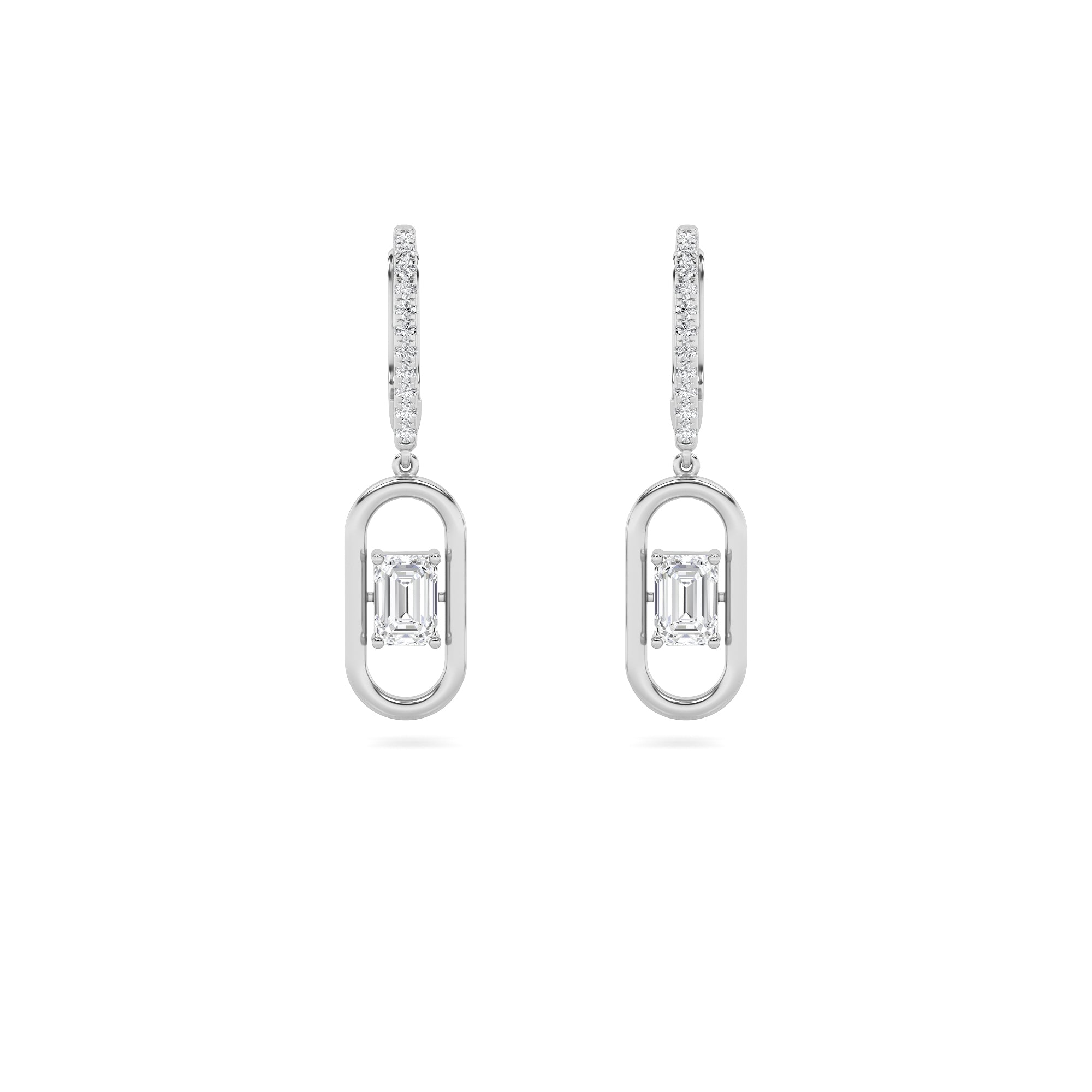1Cttw Emerald Shaped Lab Grown Diamond (F/VS) Paperclip Dangle Earrings in 14K Gold