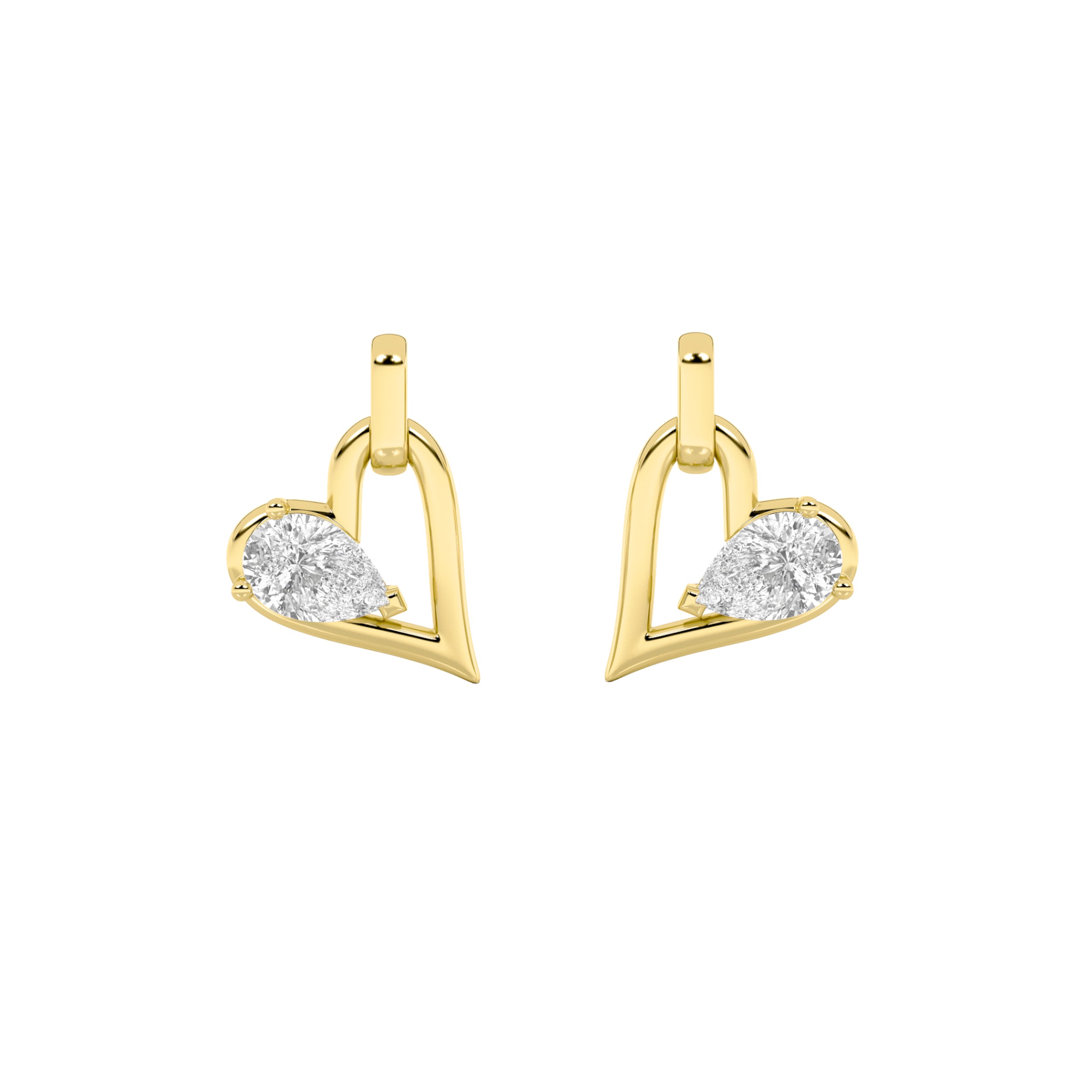 1Cttw Pear Shaped Lab Grown Diamond (F/VS) Heart Shaped Dangle Earrings in 14K Gold