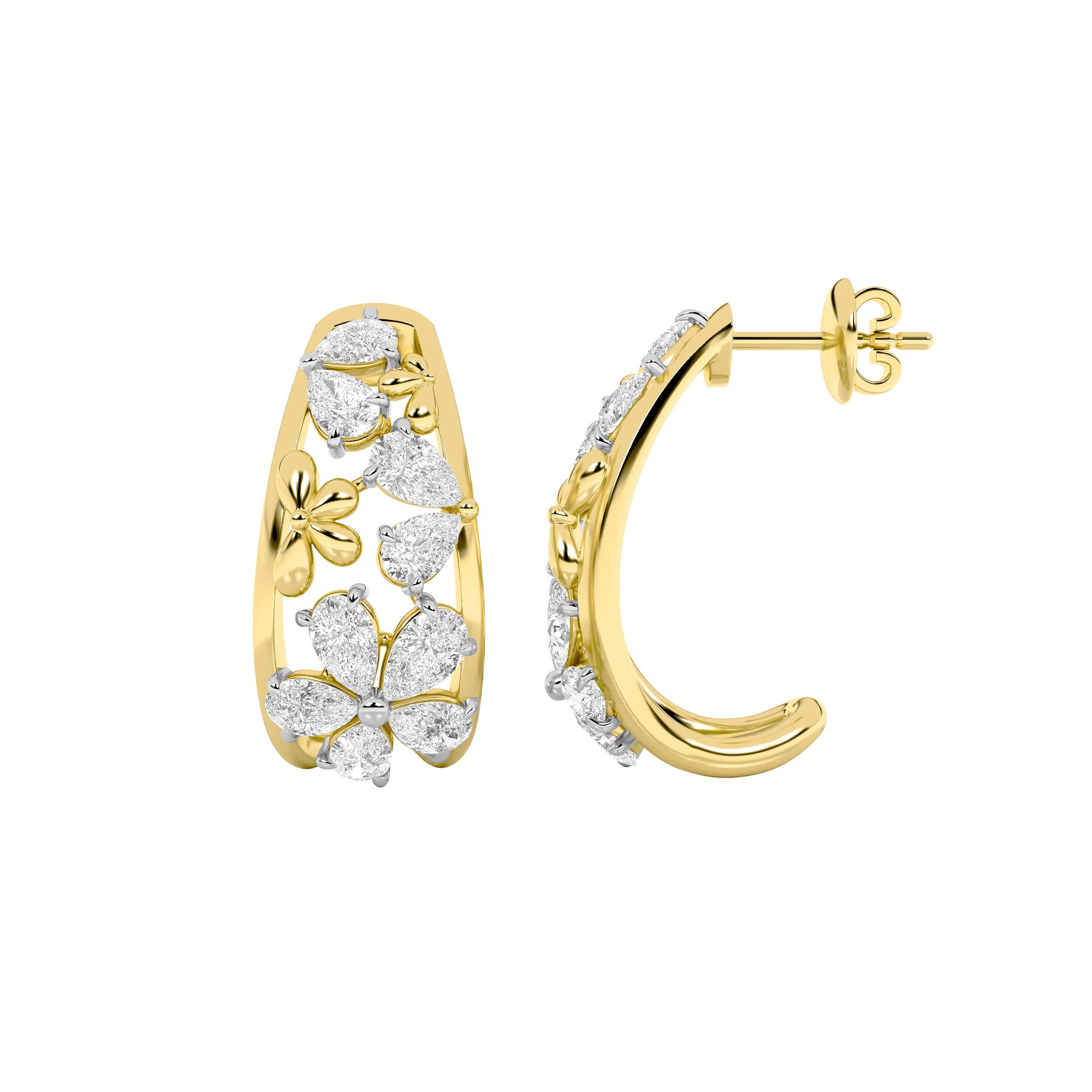 4.5Cttw Pear Shaped Lab Grown Diamond (F/VS) FancyFlower Earrings in 14K Gold
