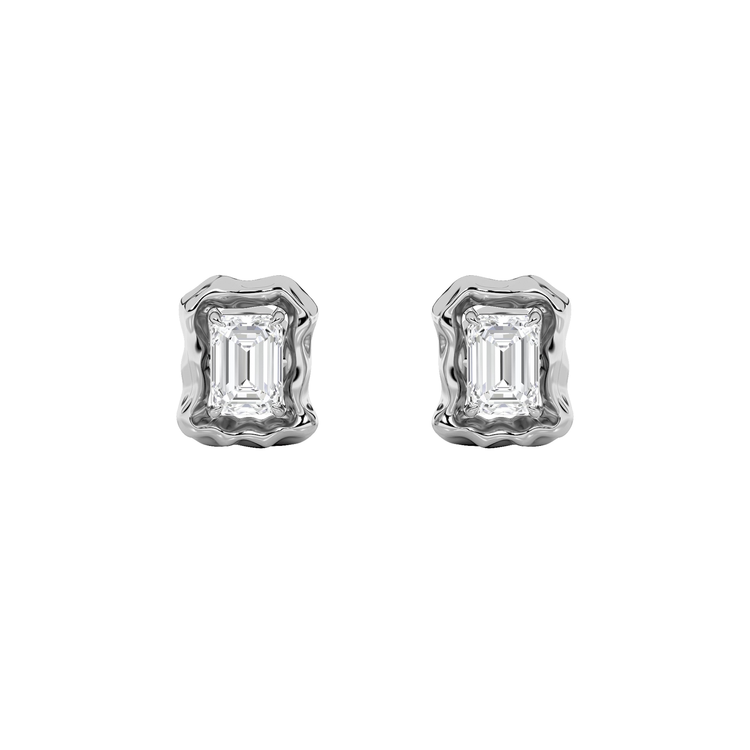1.5Cttw Emerald Shaped Lab Grown Diamond (F/VS) Organic Design Stud Earrings in 14K Gold