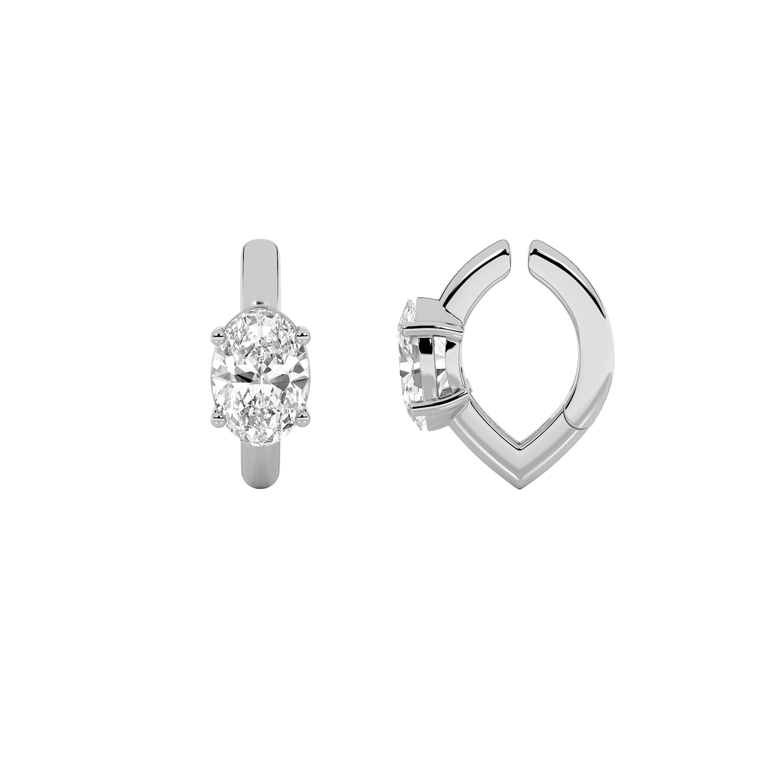 0.25Cttw Oval Shaped Lab Grown Diamond (F/VS) Huggie Cuff Earrings in 14K Gold