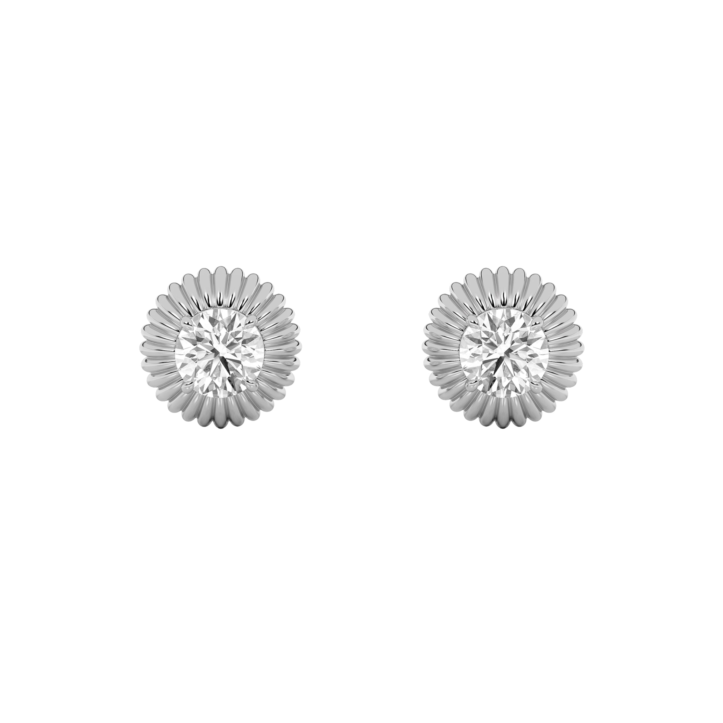 Round Shaped Lab Grown Diamond Vintage Inspired Stud Earrings in 14K Gold
