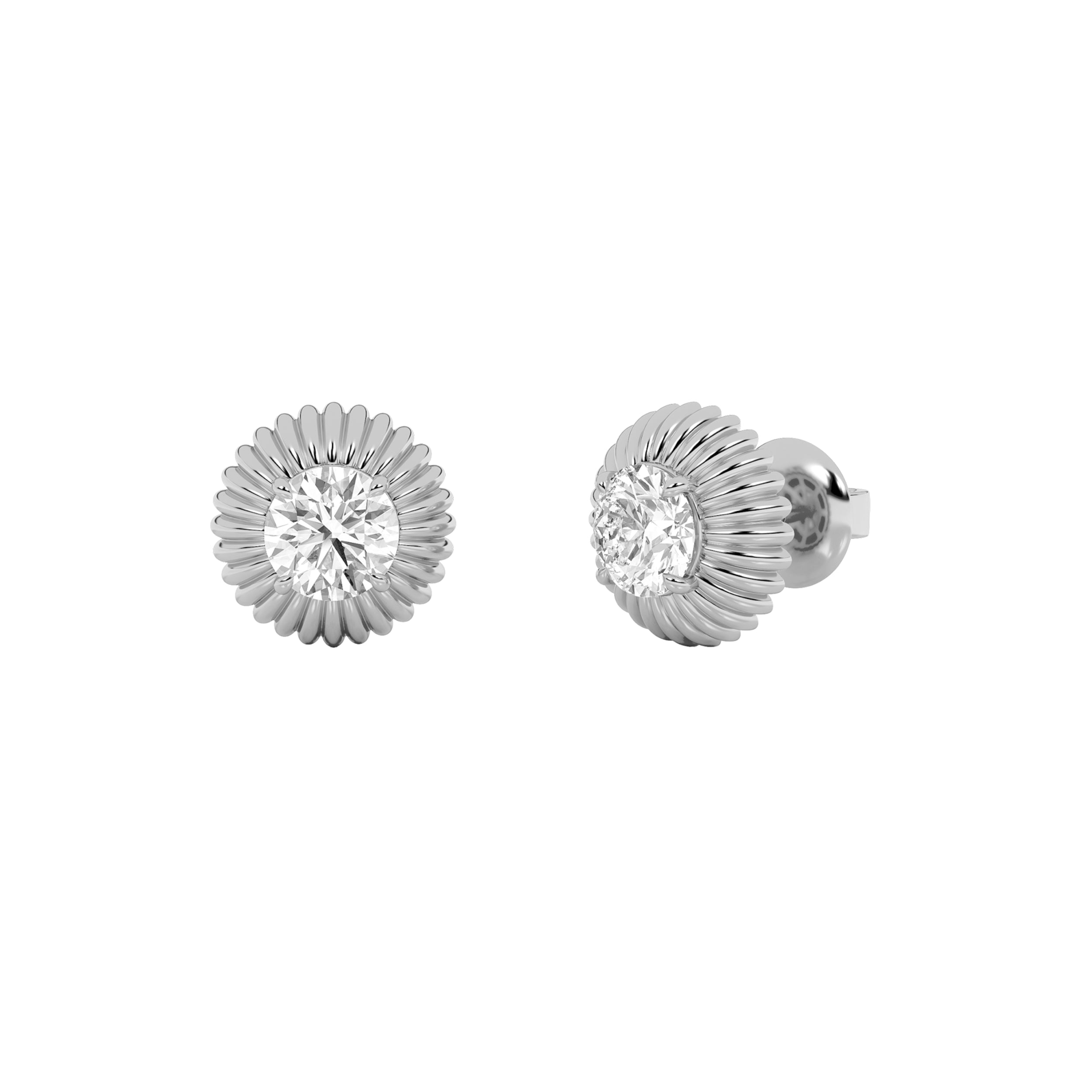 Round Shaped Lab Grown Diamond Vintage Inspired Stud Earrings in 14K Gold