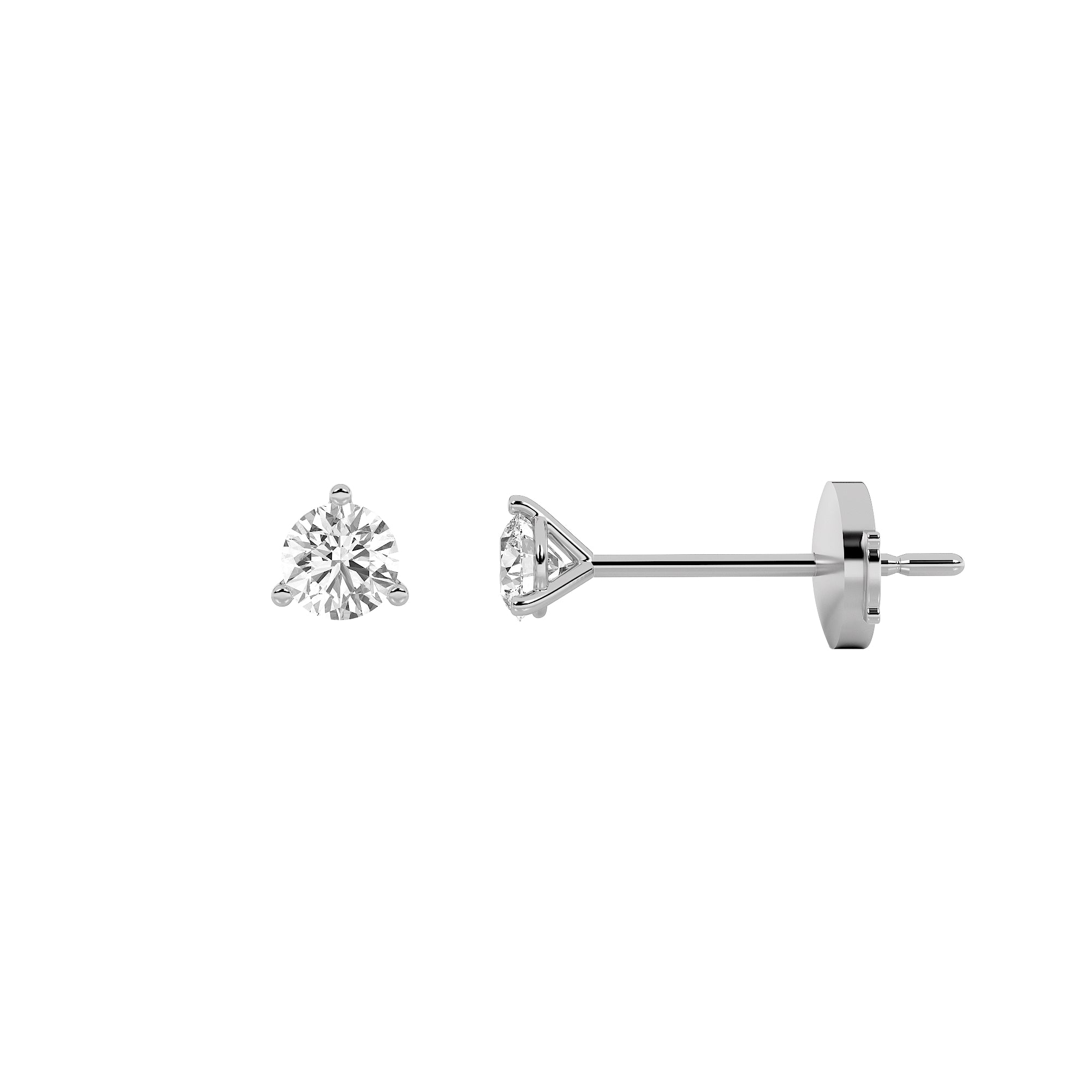 Round Shaped Lab Grown Diamond Three Prong Martini Stud Earrings in 14K Gold