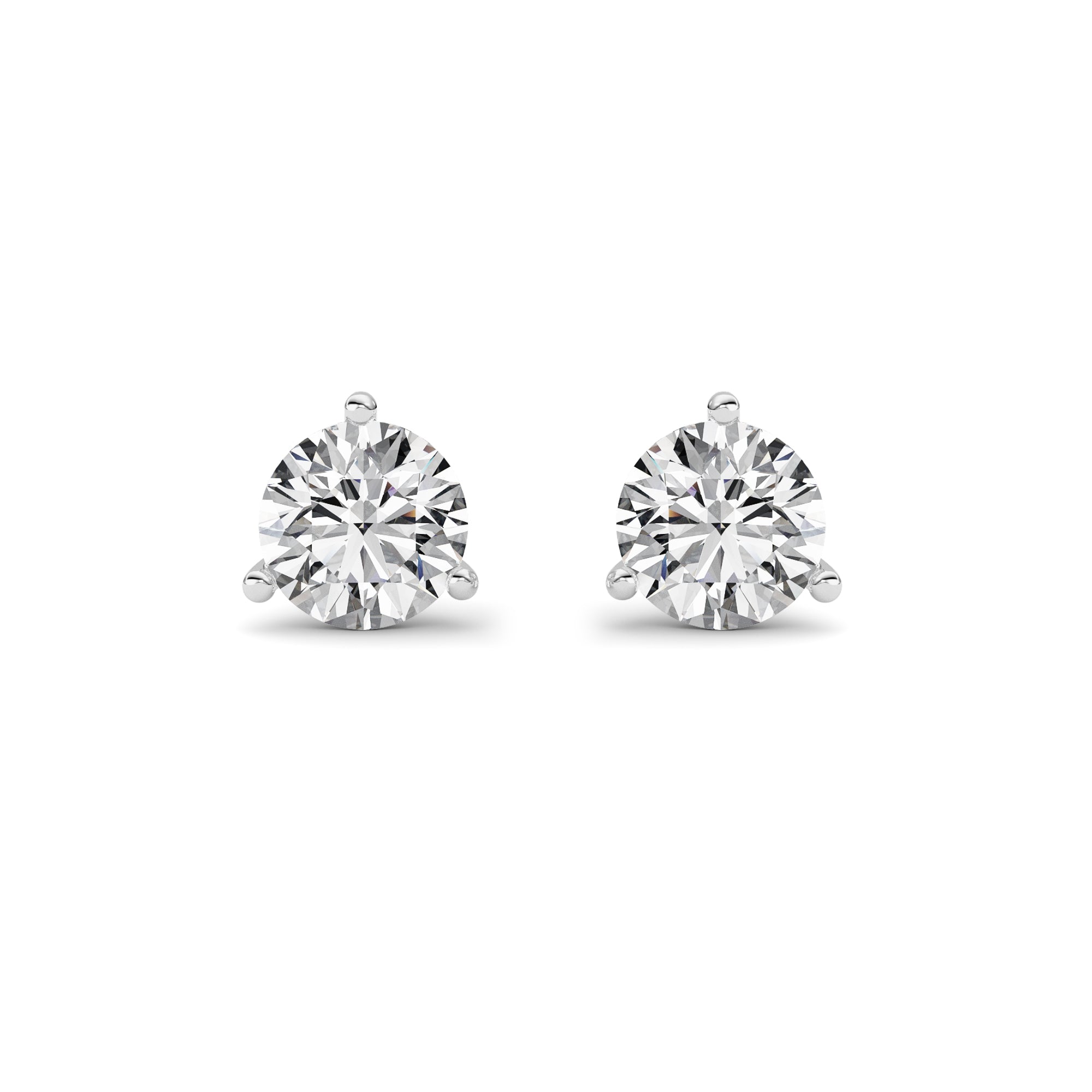 Round Shaped Lab Grown Diamond Three Prong Martini Stud Earrings in 14K Gold