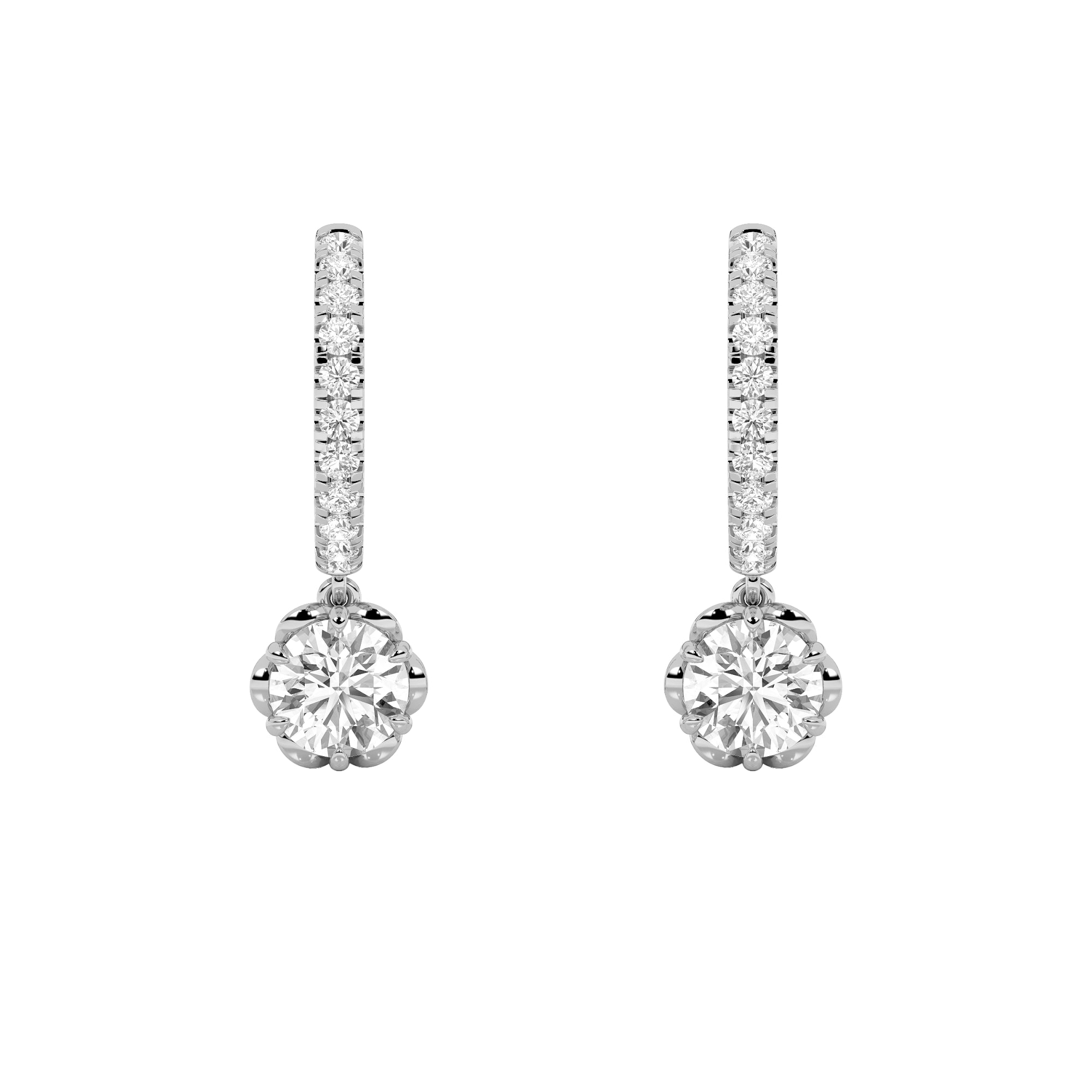 2.5Cttw Round Shaped Lab Grown Diamond (F/VS) Dangle Hoop Earrings in 14K Gold