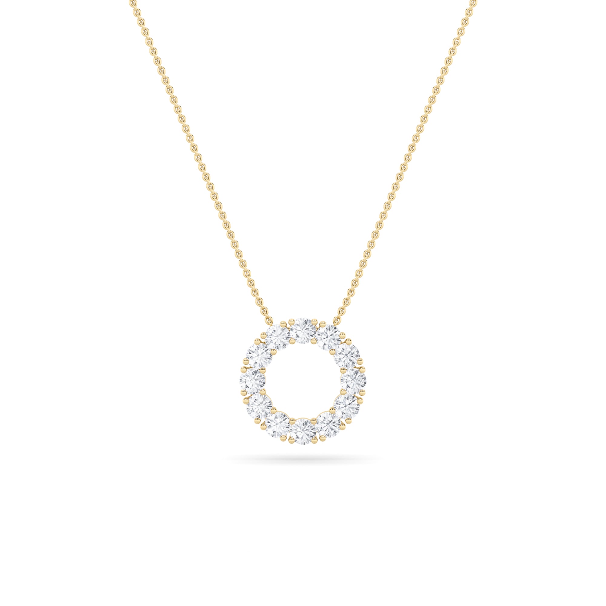 2.0 Ct Round (F/VS) Lab Grown Diamond Prong 14K Yellow Gold Fancy Open Circle Pendant Necklace