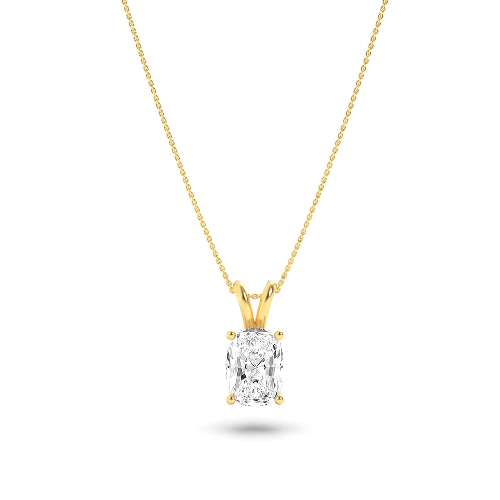 1.0ct Elongated Cushion Shaped Lab Grown Diamond (F/VS) Split Bale Solitaire Pendant in 14K Yellow Gold
