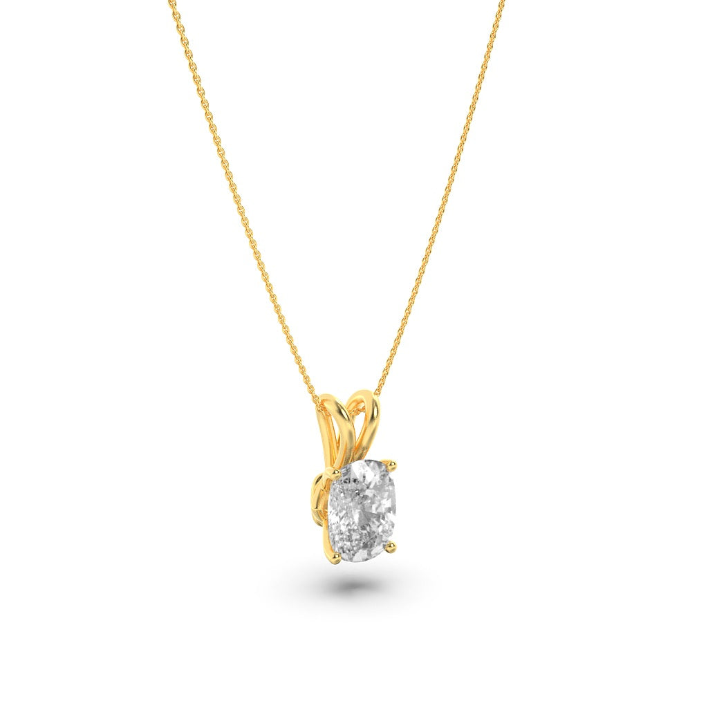 1.0ct Elongated Cushion Shaped Lab Grown Diamond (F/VS) Split Bale Solitaire Pendant in 14K Yellow Gold