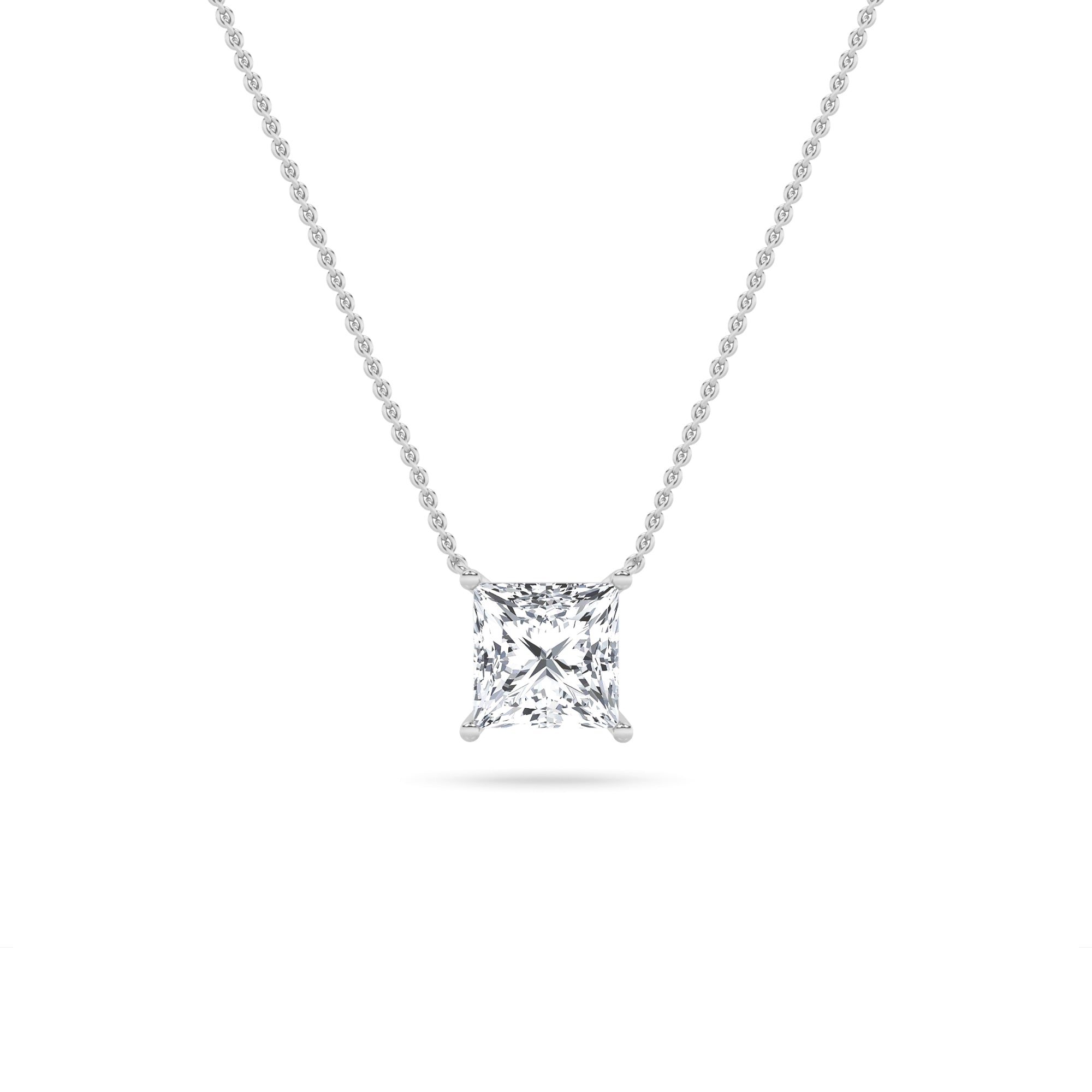 1 Ct Princess (F/VS) Lab Grown Diamond Prong 14K White Gold Classic Solitaire Pendant Necklace