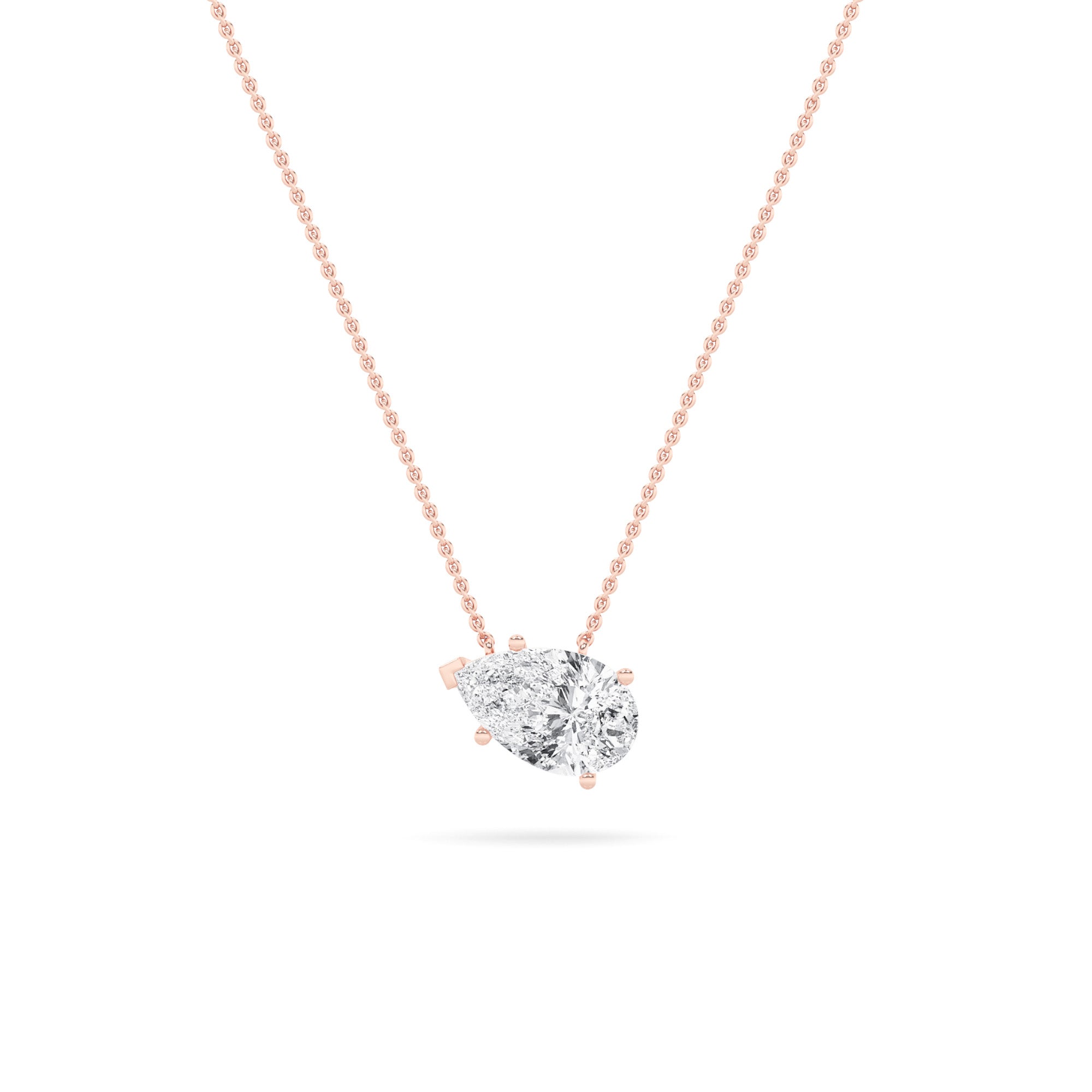 Pear Lab Grown Diamond (F/VS) Prong 14K Rose Gold East West Solitaire Cable Chain Necklace