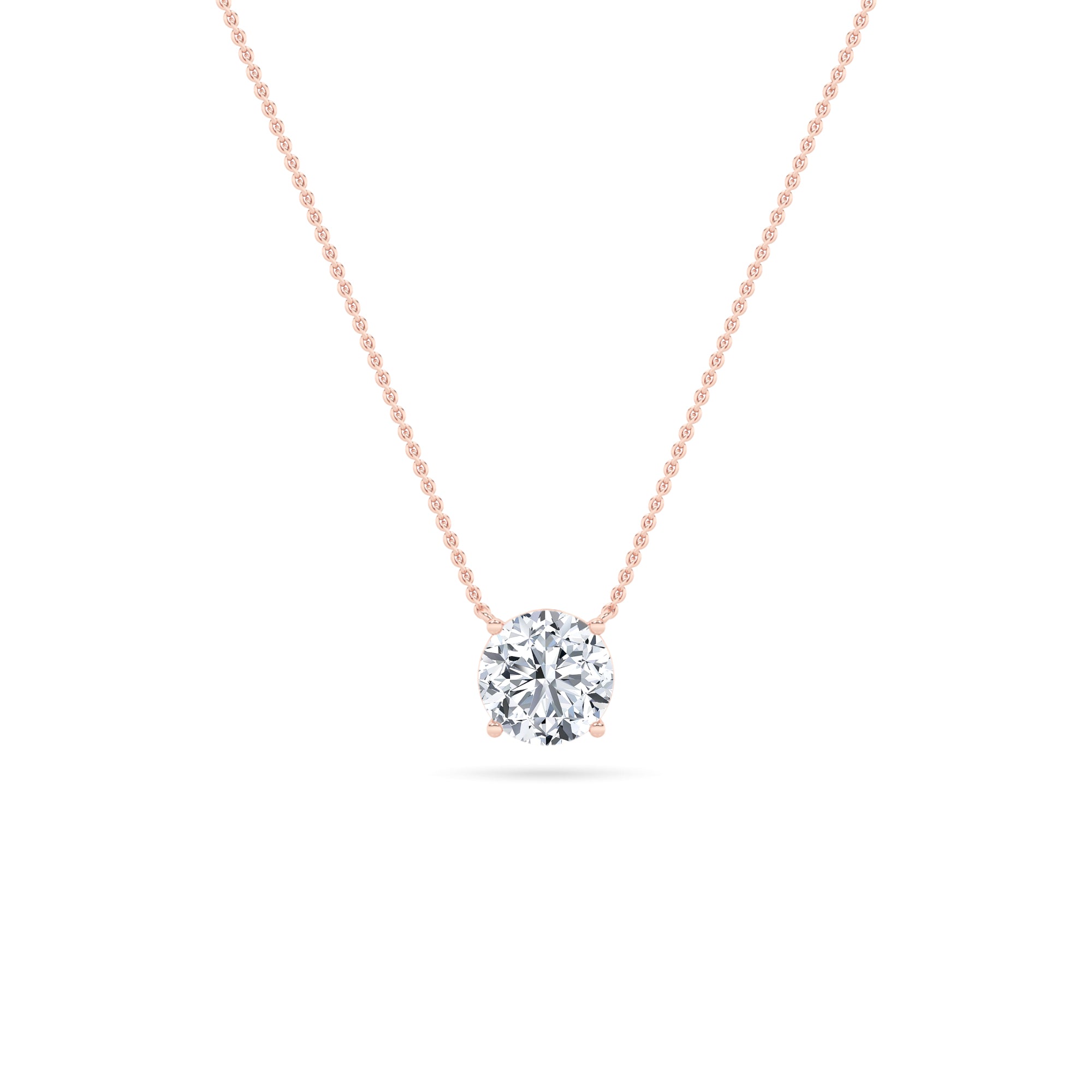 Round Lab Grown Diamond Prong 14k Rose Gold Solitaire Pendant Necklace
