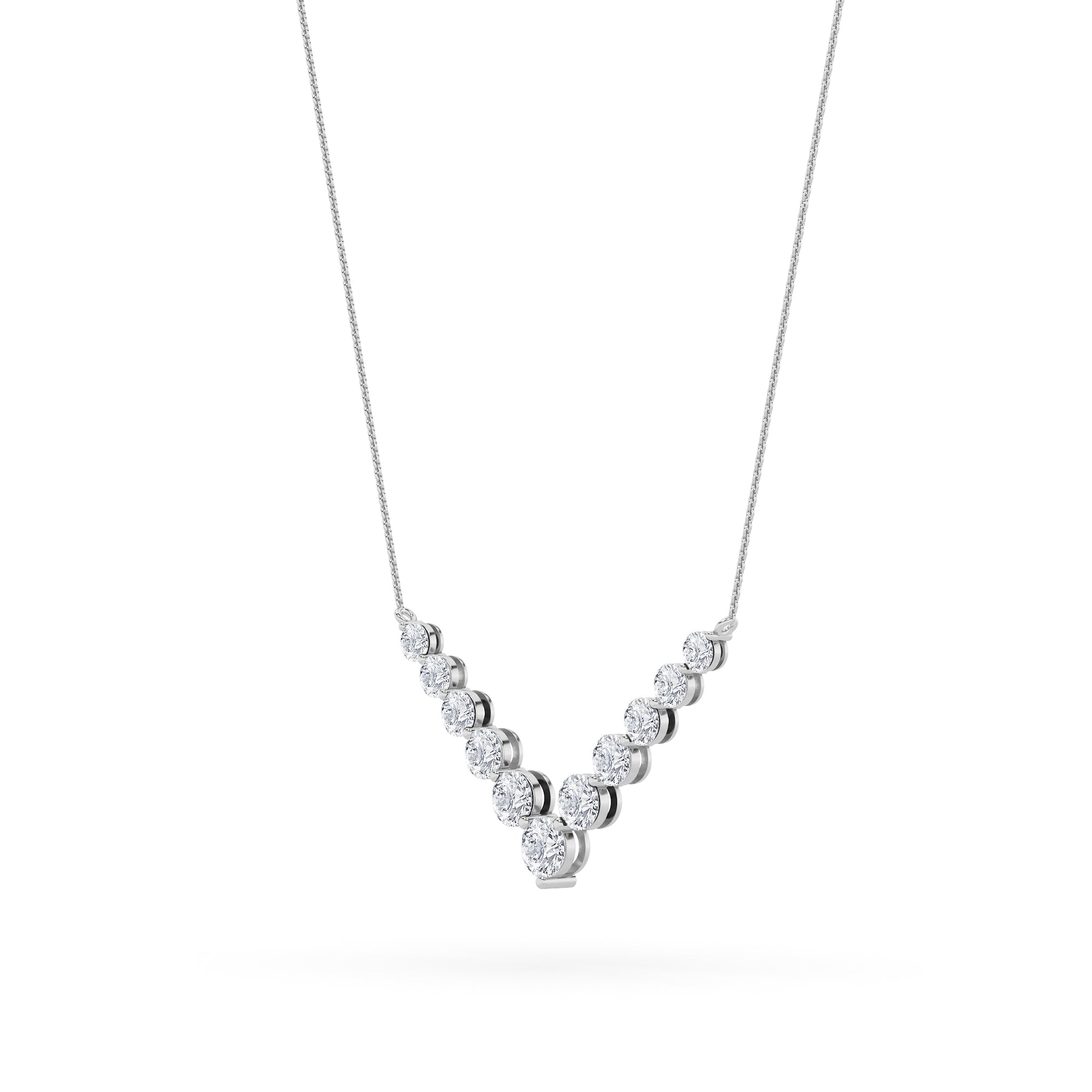 5.0ct Round Shaped Lab Grown Diamond (F/VS) Graduating V Necklace in 14K White Gold
