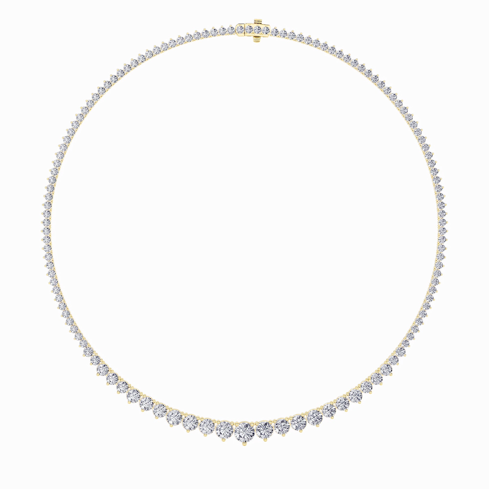 10.0-15.0ct Round Shaped Lab Grown Diamond (F/VS) Three Prong Graduating Necklace in 14K Yellow Gold