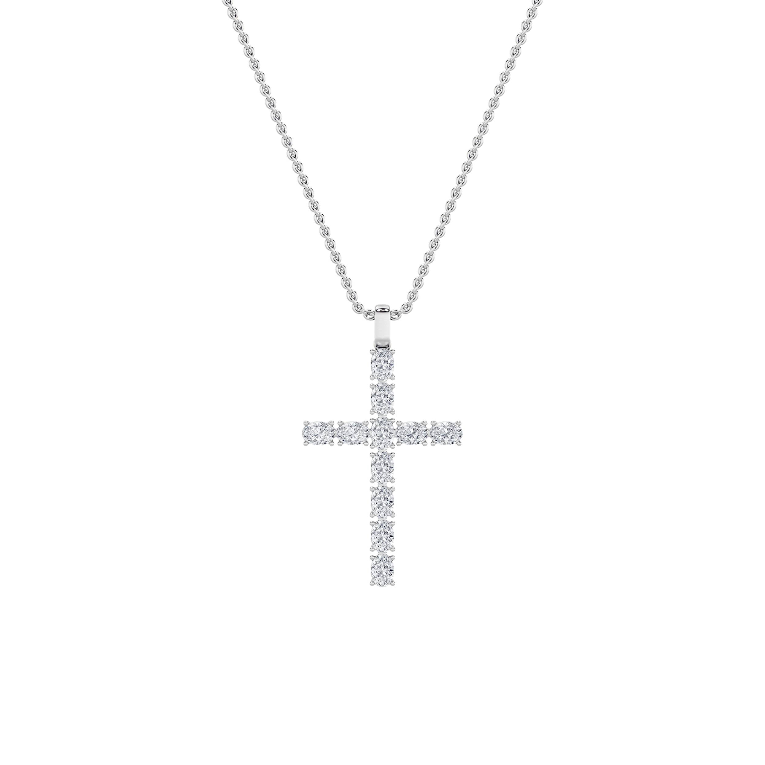 2.0ct Oval Shaped Lab Grown Diamond (F/VS) Cross Pendant in 14K White Gold