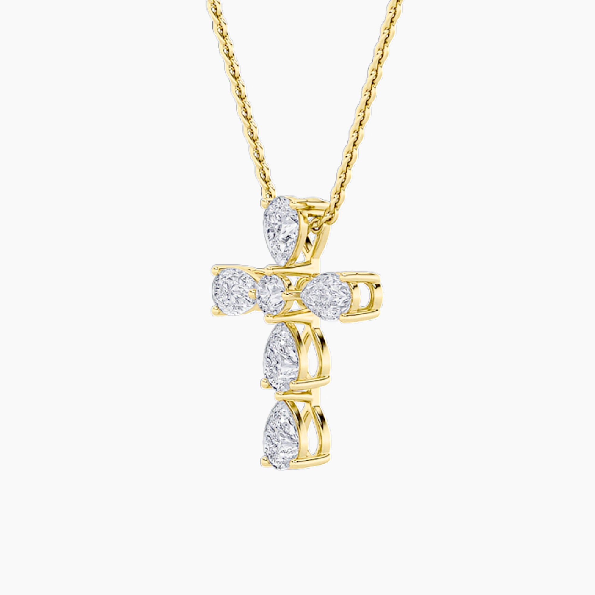 2.5ct Pear Shaped Lab Grown Diamond (F/VS) Cross Pendant in 14K Yellow Gold