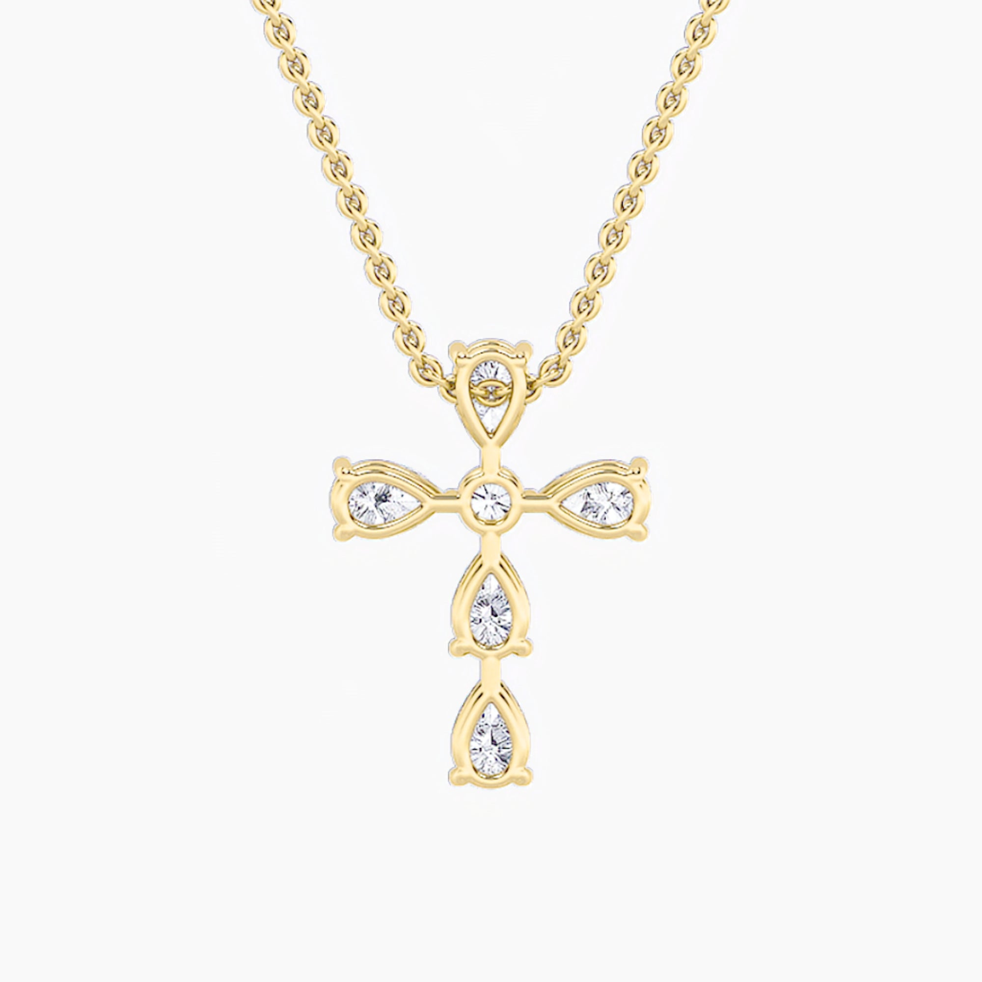 2.5ct Pear Shaped Lab Grown Diamond (F/VS) Cross Pendant in 14K Yellow Gold