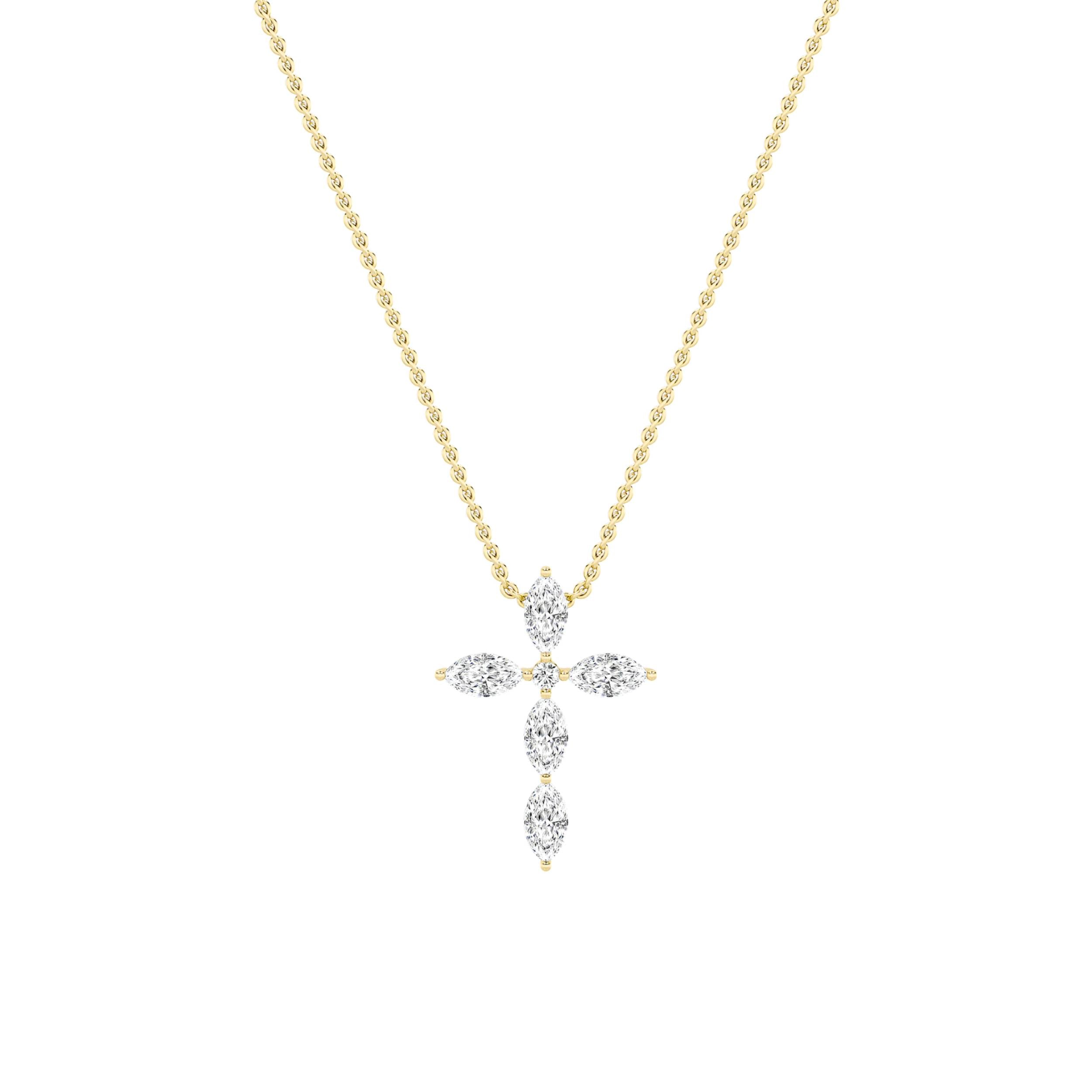 2.0ct Marquise Shaped Lab Grown Diamond (F/VS) Cross Pendant in 14K Yellow Gold