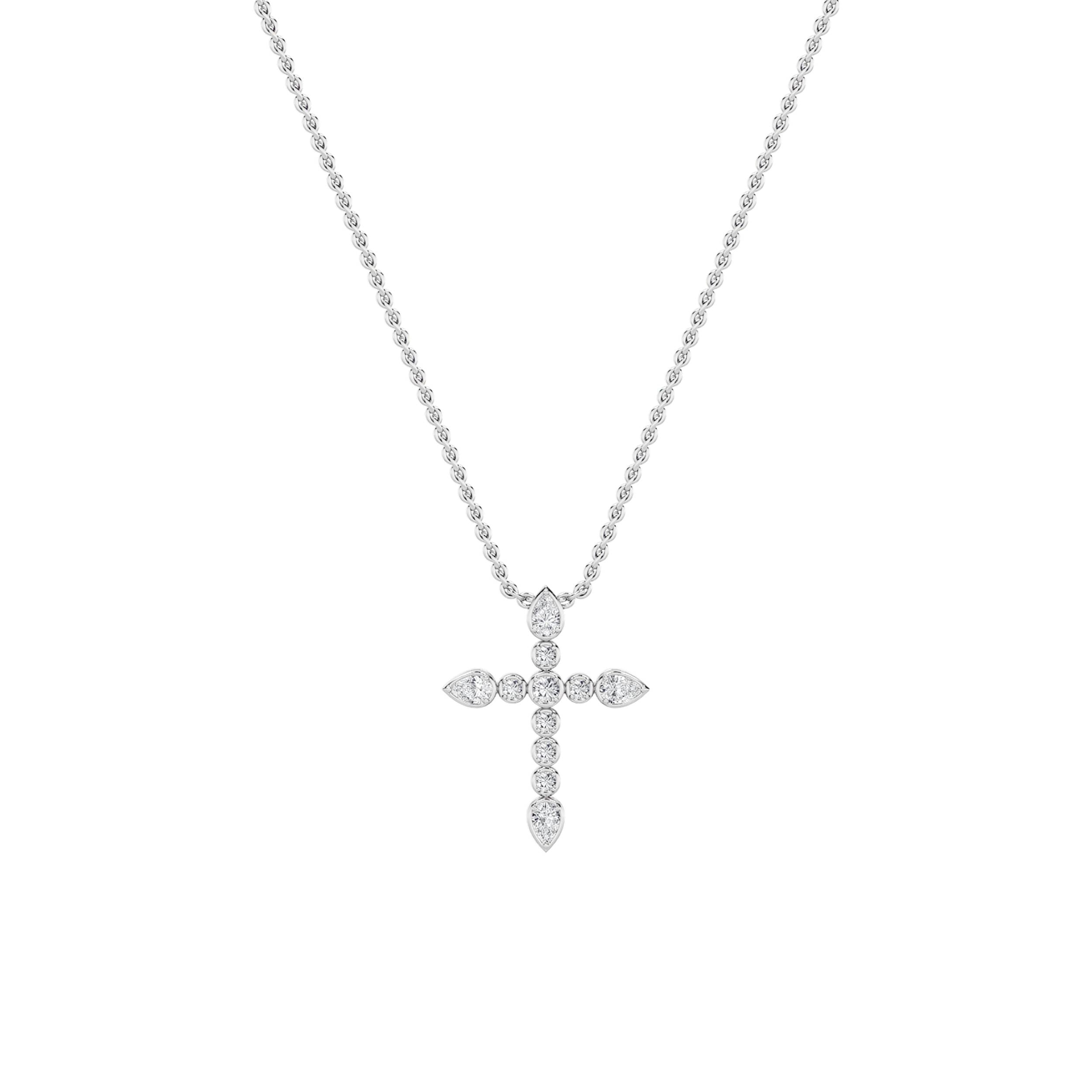 1.5ct Pear Shaped Lab Grown Diamond (F/VS) CrossPendant in 14K White Gold