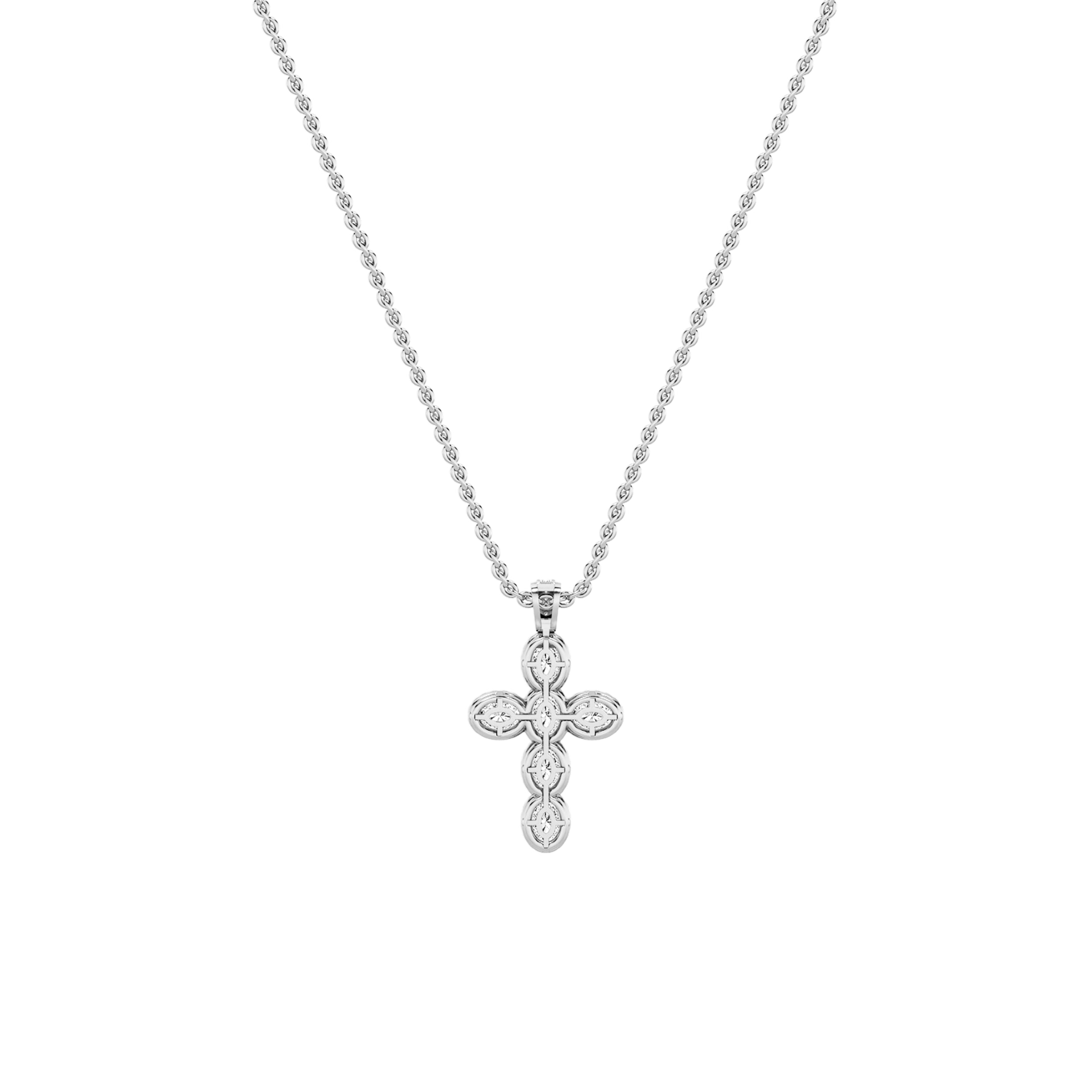 3.0 Ct Oval (F/VS) Lab Grown Diamond Prong 14K White Gold Fancy Halo Cross Pendant Necklace