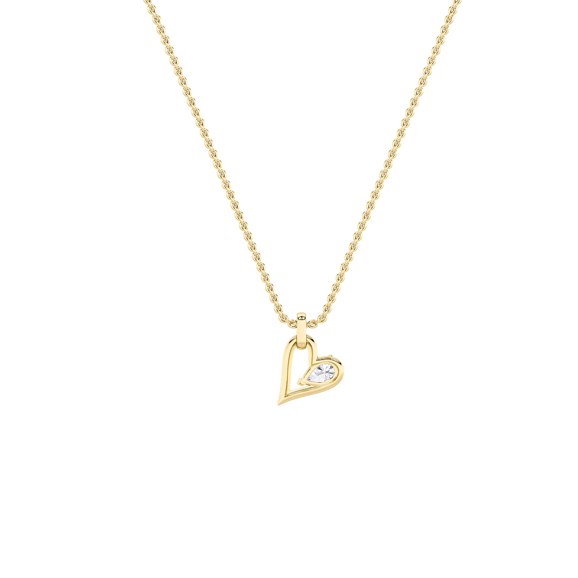 1.0ct Pear Shaped Lab Grown Diamond (F/VS) Heart Shaped Dangle Pendant in 14K Yellow Gold