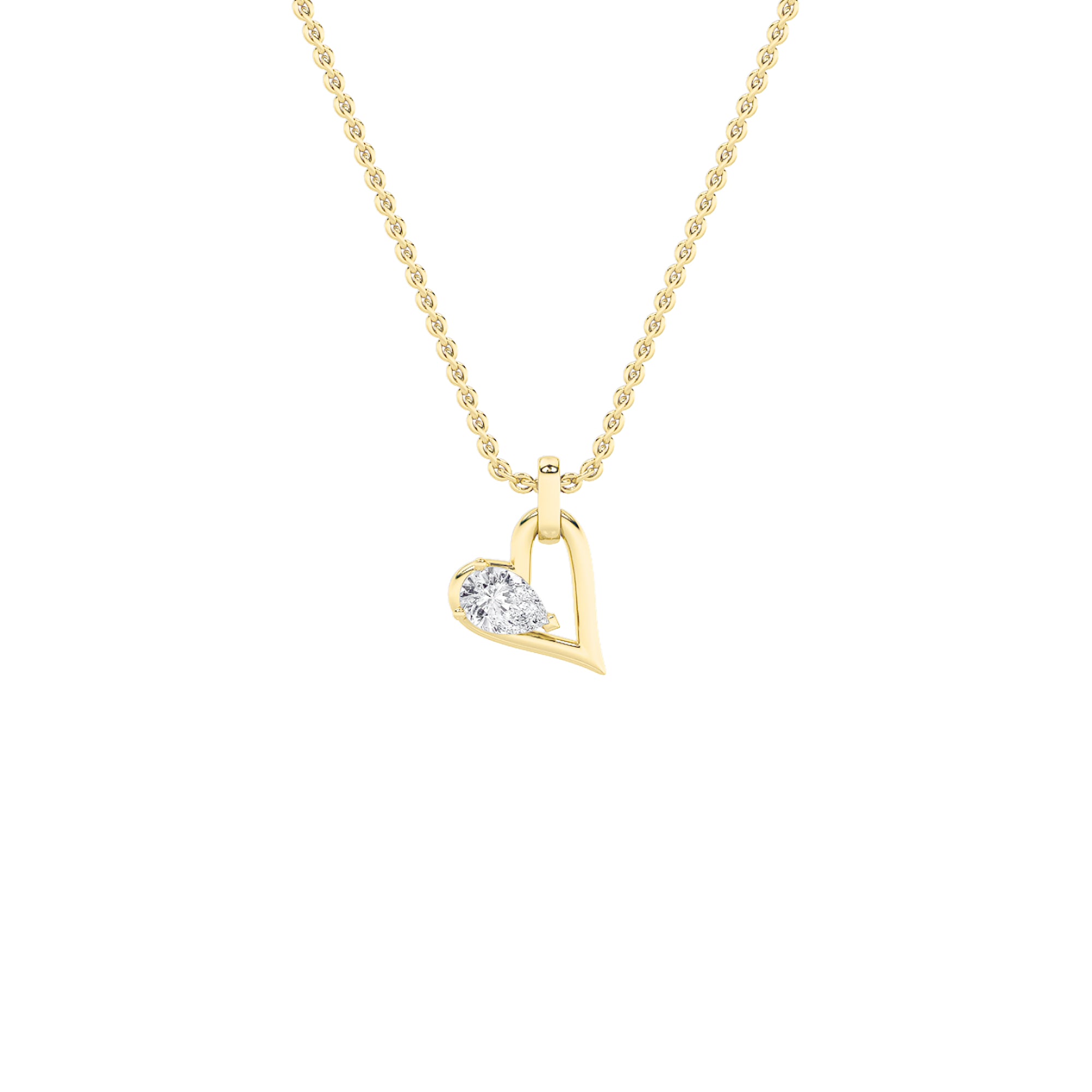 1.0ct Pear Shaped Lab Grown Diamond (F/VS) Heart Shaped Dangle Pendant in 14K Yellow Gold