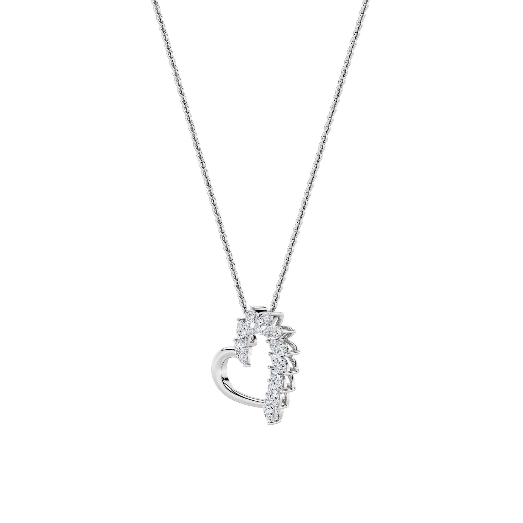 2.0ct Marquise Shaped Lab Grown Diamond (F/VS) Heart Shaped Pendant in 14K White Gold