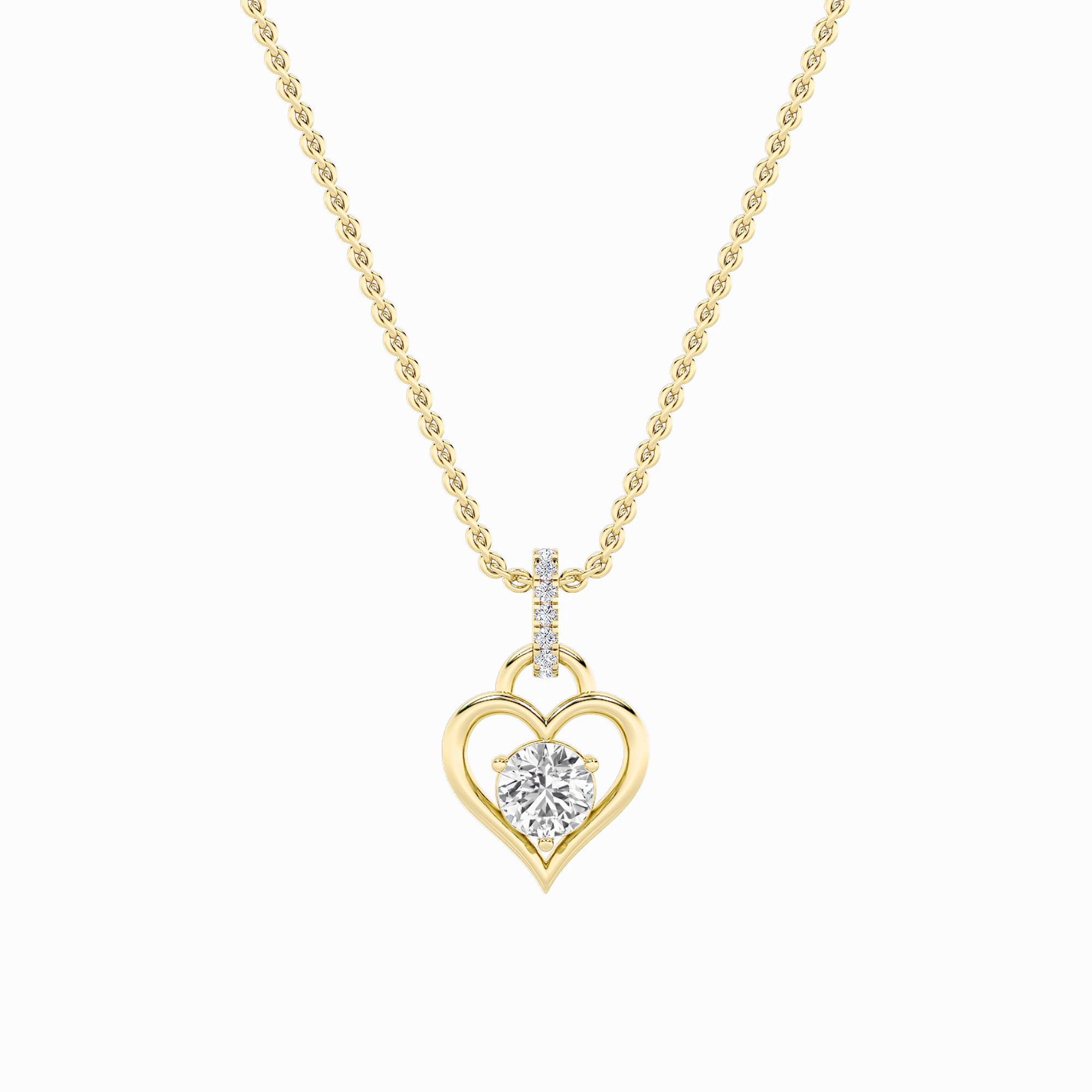 1.5ct Round Shaped Lab Grown Diamond (F/VS) Heart Shaped Pendant in 14K Yellow Gold