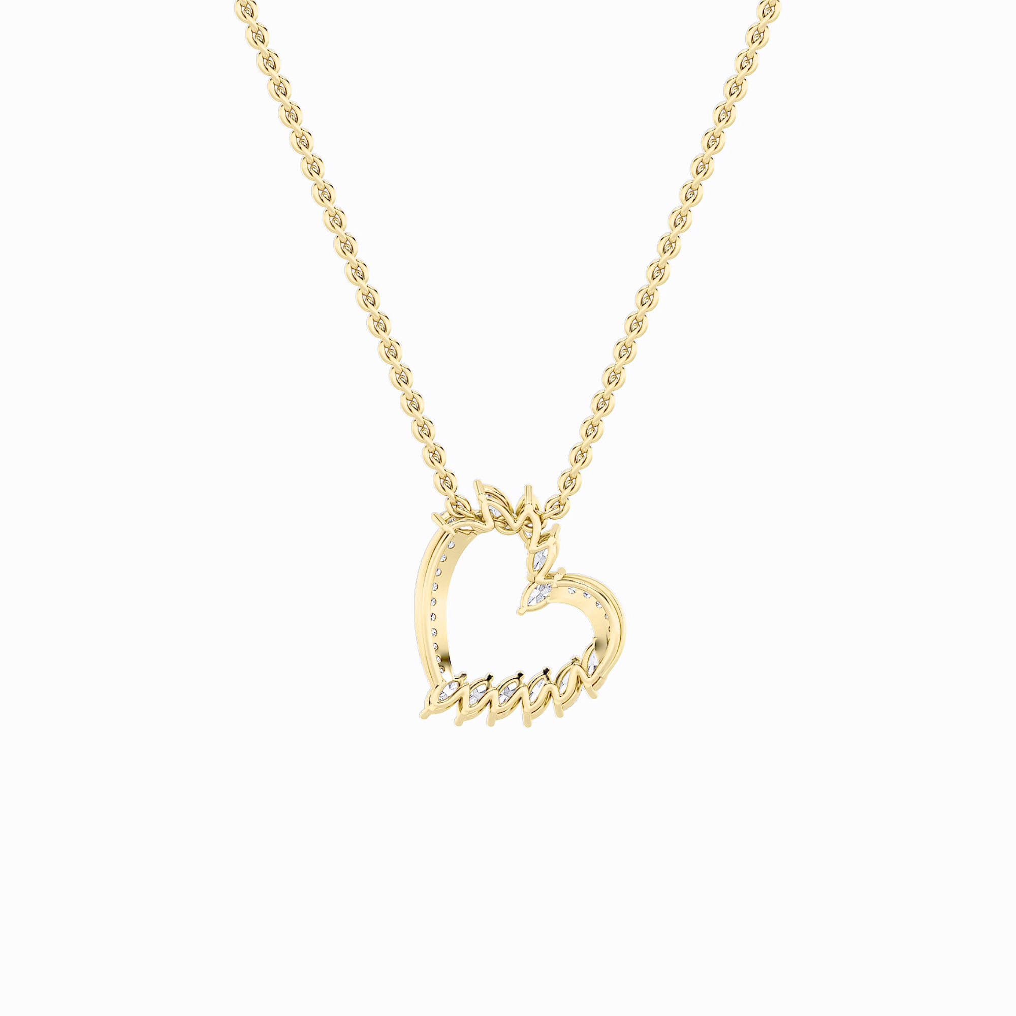 2.5ct Marquise Shaped Lab Grown Diamond (F/VS) Heart Shaped Pendant in 14K Yellow Gold