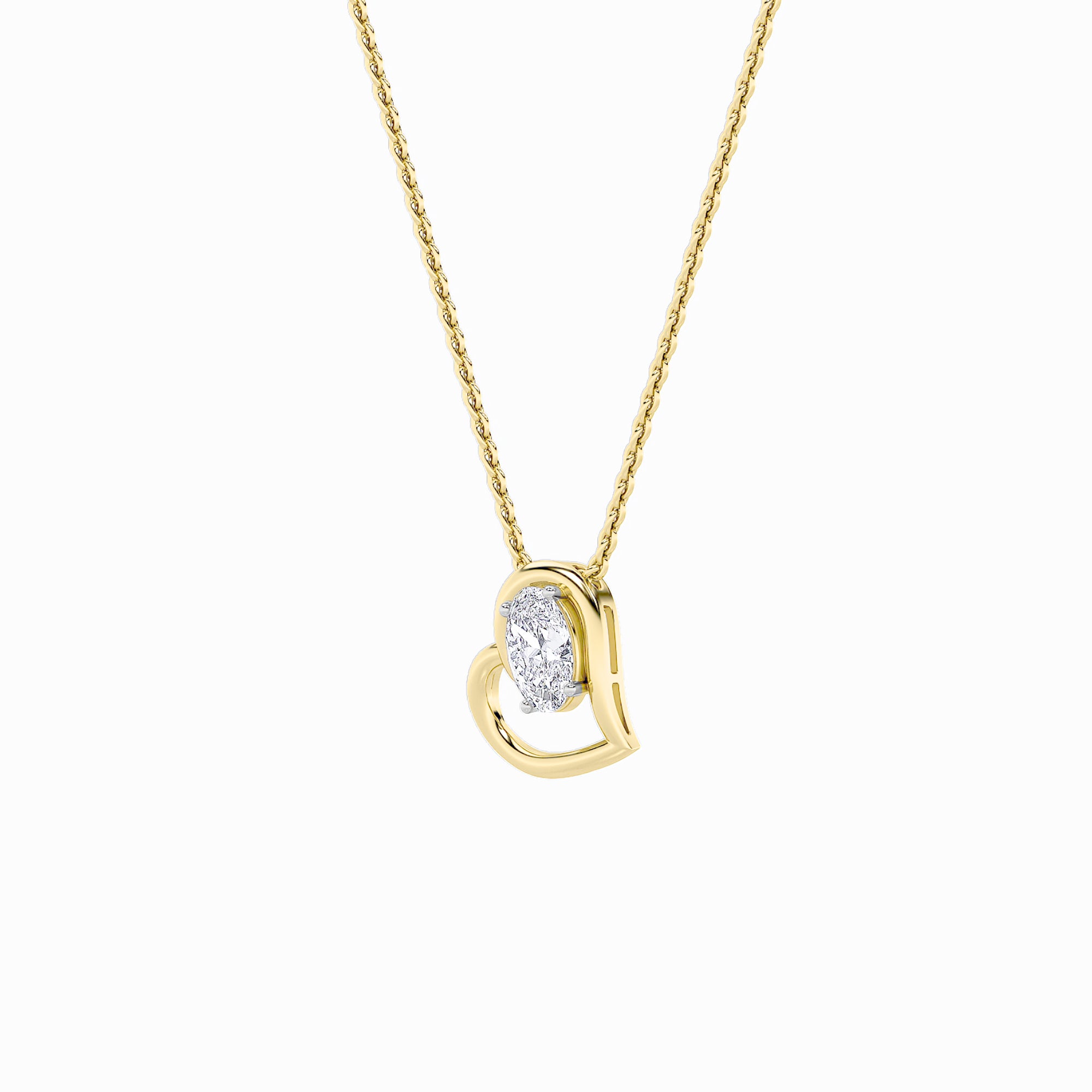2.0ct Oval Shaped Lab Grown Diamond (F/VS) Heart Shaped Pendant in 14K Yellow Gold