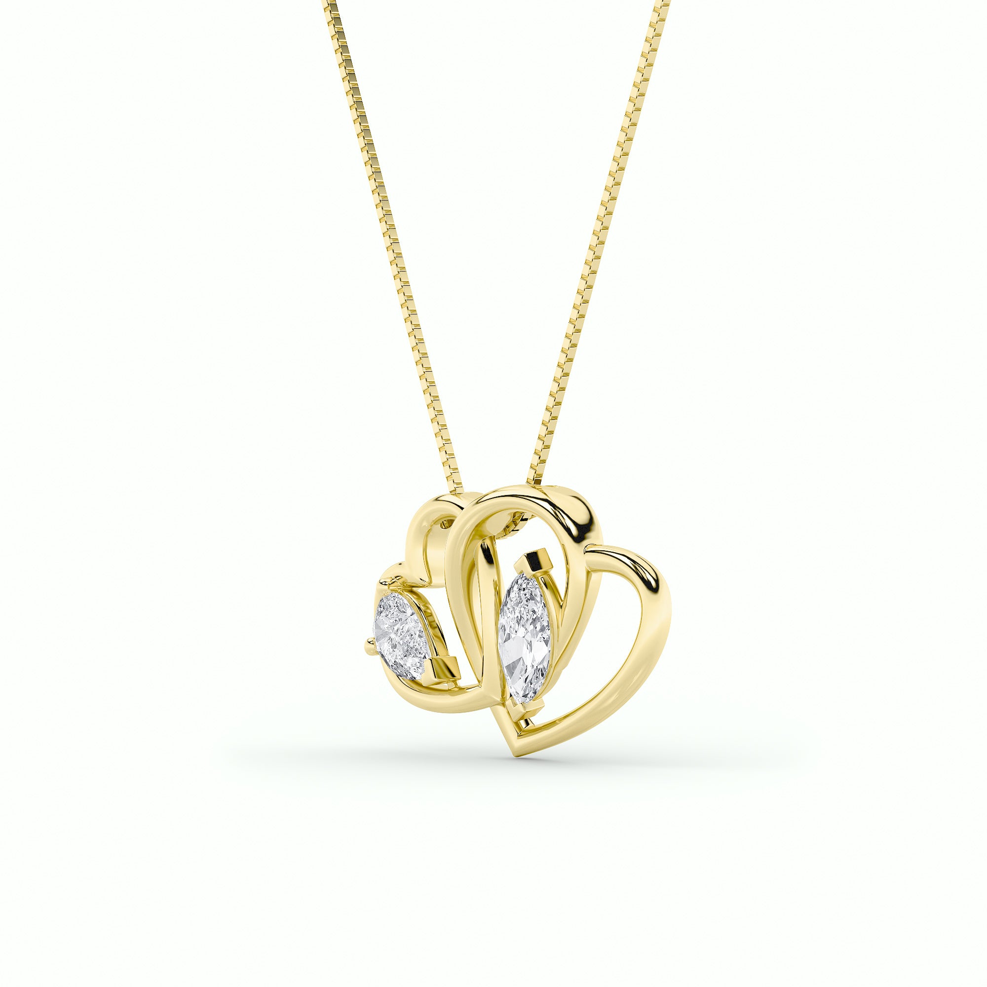 2.0ct Marquise Shaped Lab Grown Diamond (F/VS) Heart Shaped Pendant in 14K Yellow Gold