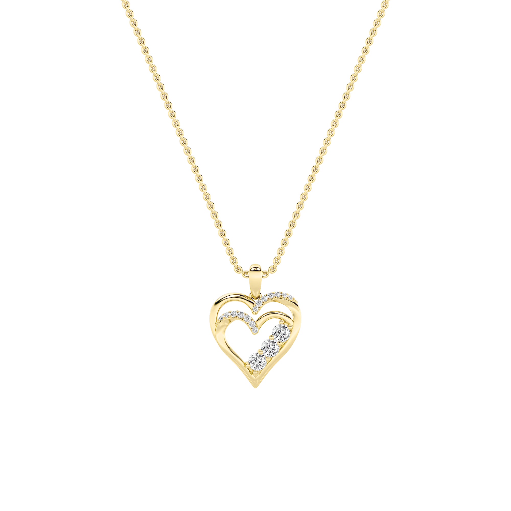 1.0ct Round Shaped Lab Grown Diamond (F/VS) Heart Shaped Pendant in 14K Yellow Gold