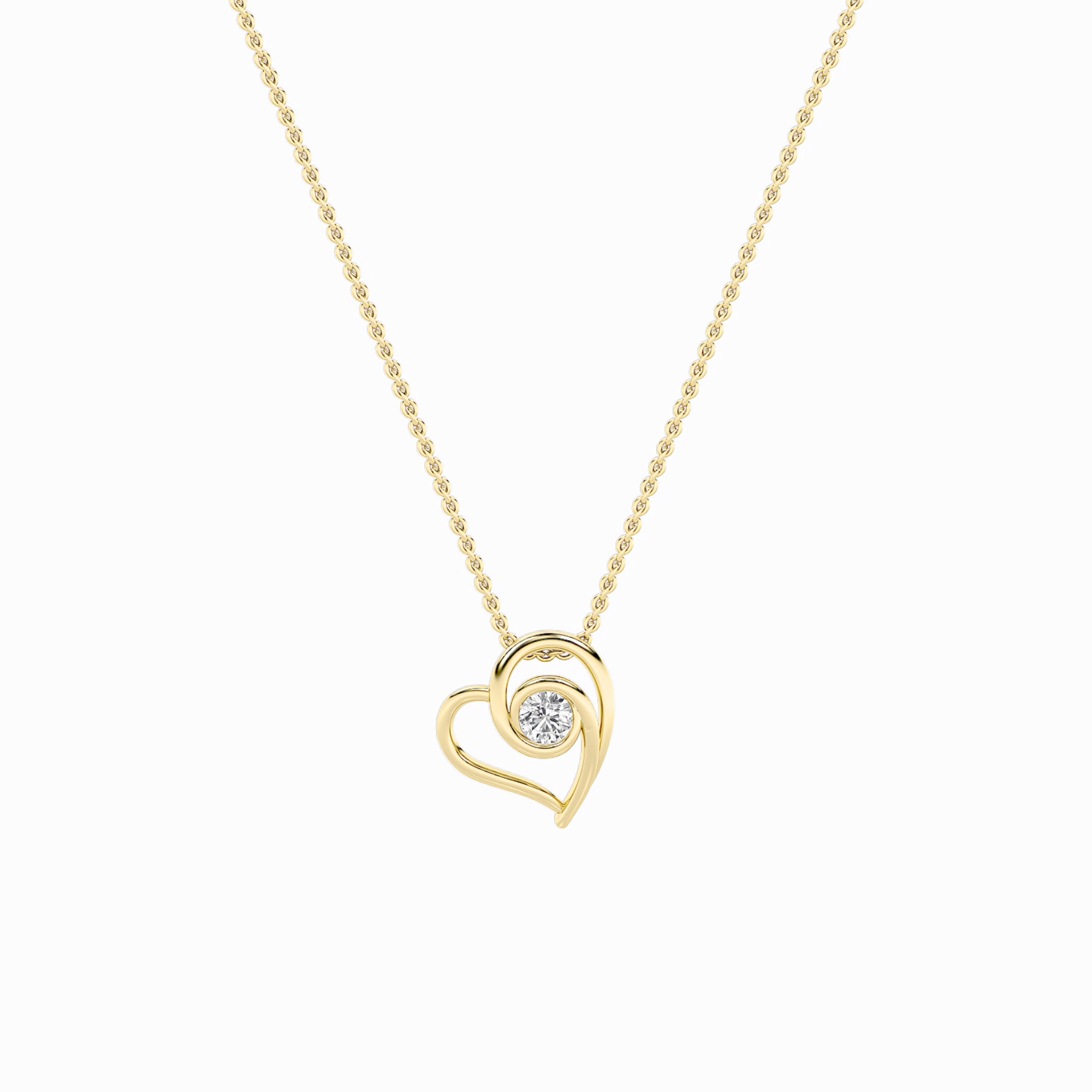 1.0ct Round Shaped Lab Grown Diamond (F/VS) Heart Shaped Pendant in 14K Yellow Gold