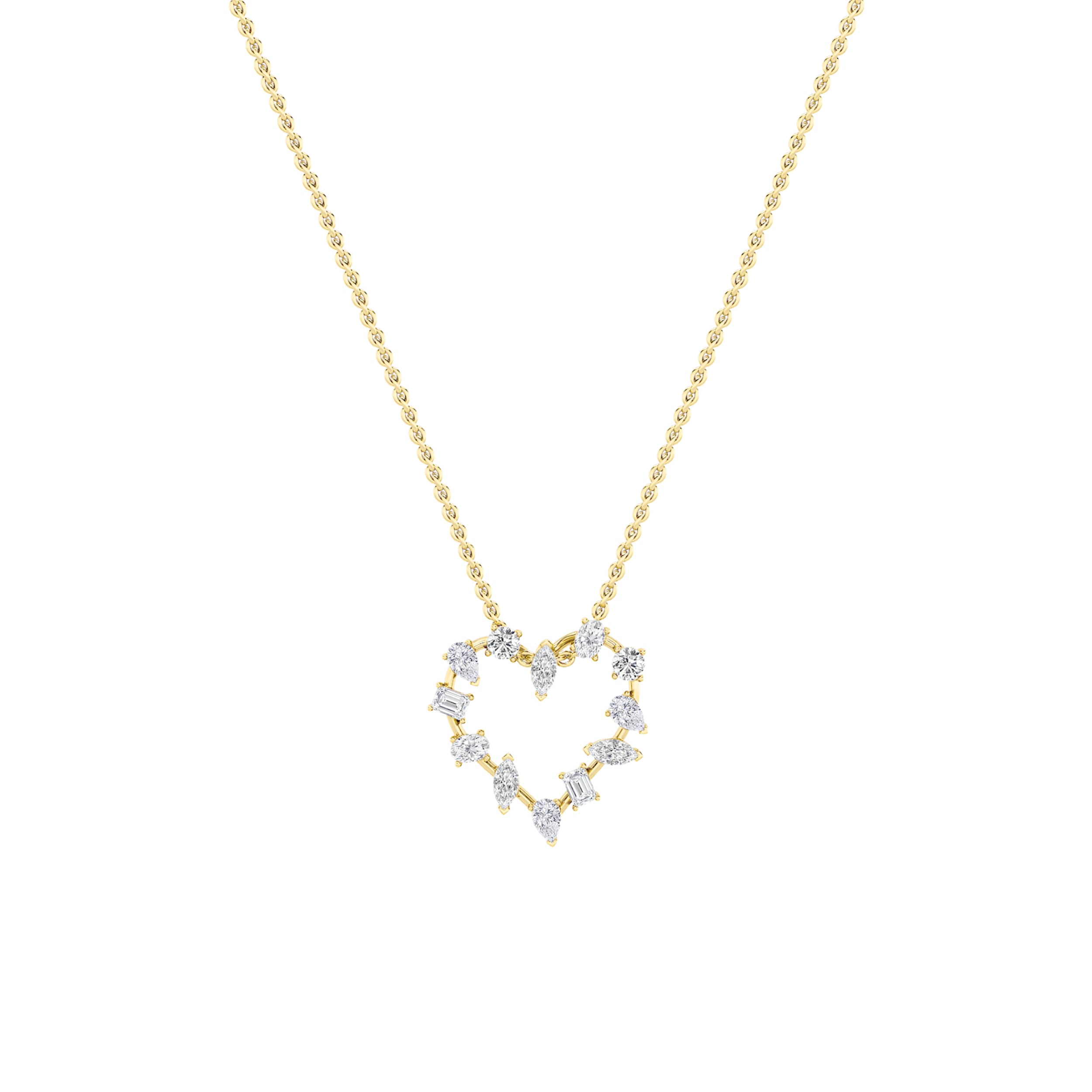 2.5ct Emerald Shaped Lab Grown Diamond (F/VS) Heart Shaped Pendant in 14K Yellow Gold
