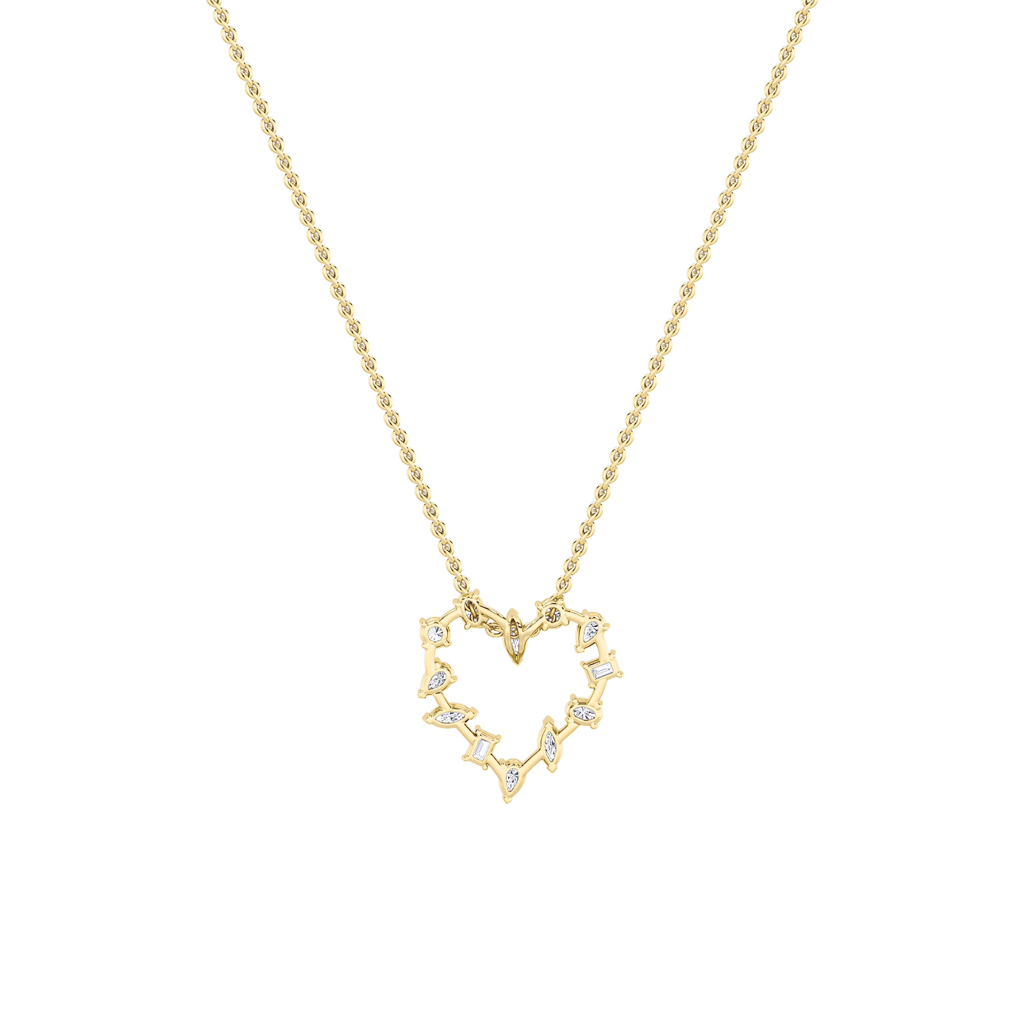 2.5ct Emerald Shaped Lab Grown Diamond (F/VS) Heart Shaped Pendant in 14K Yellow Gold