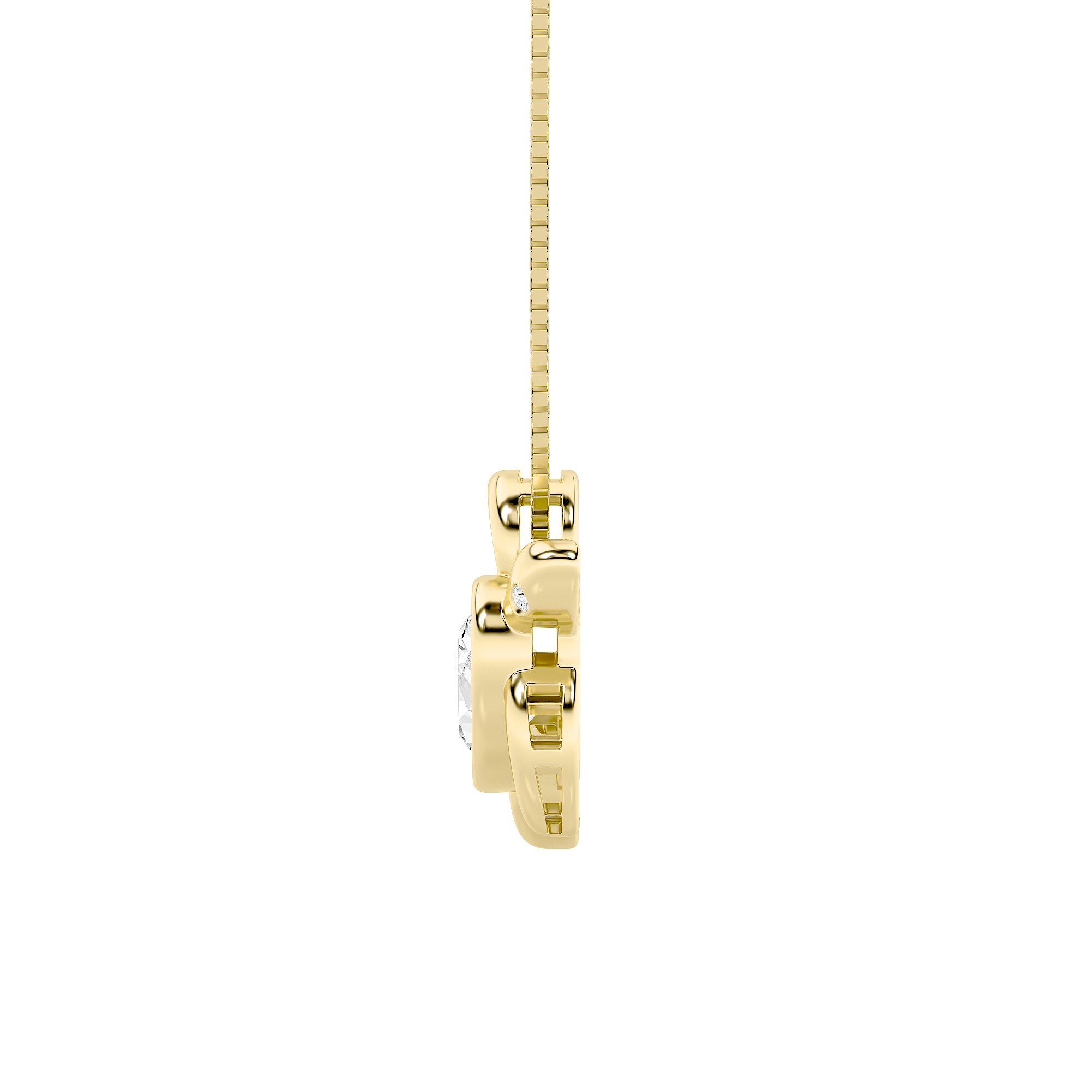 1.5ct Oval Shaped Lab Grown Diamond (F/VS) Bezel Set Turtle Pendant in 14K Yellow Gold