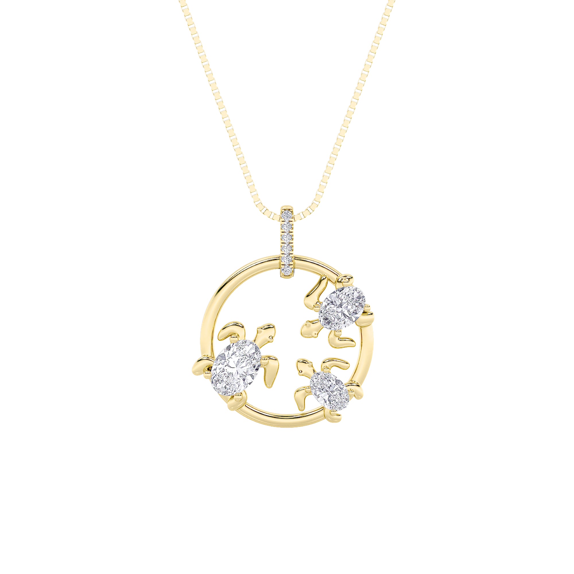 2.0ct Oval Shaped Lab Grown Diamond (F/VS) Baby Turtle Pendant in 14K Yellow Gold