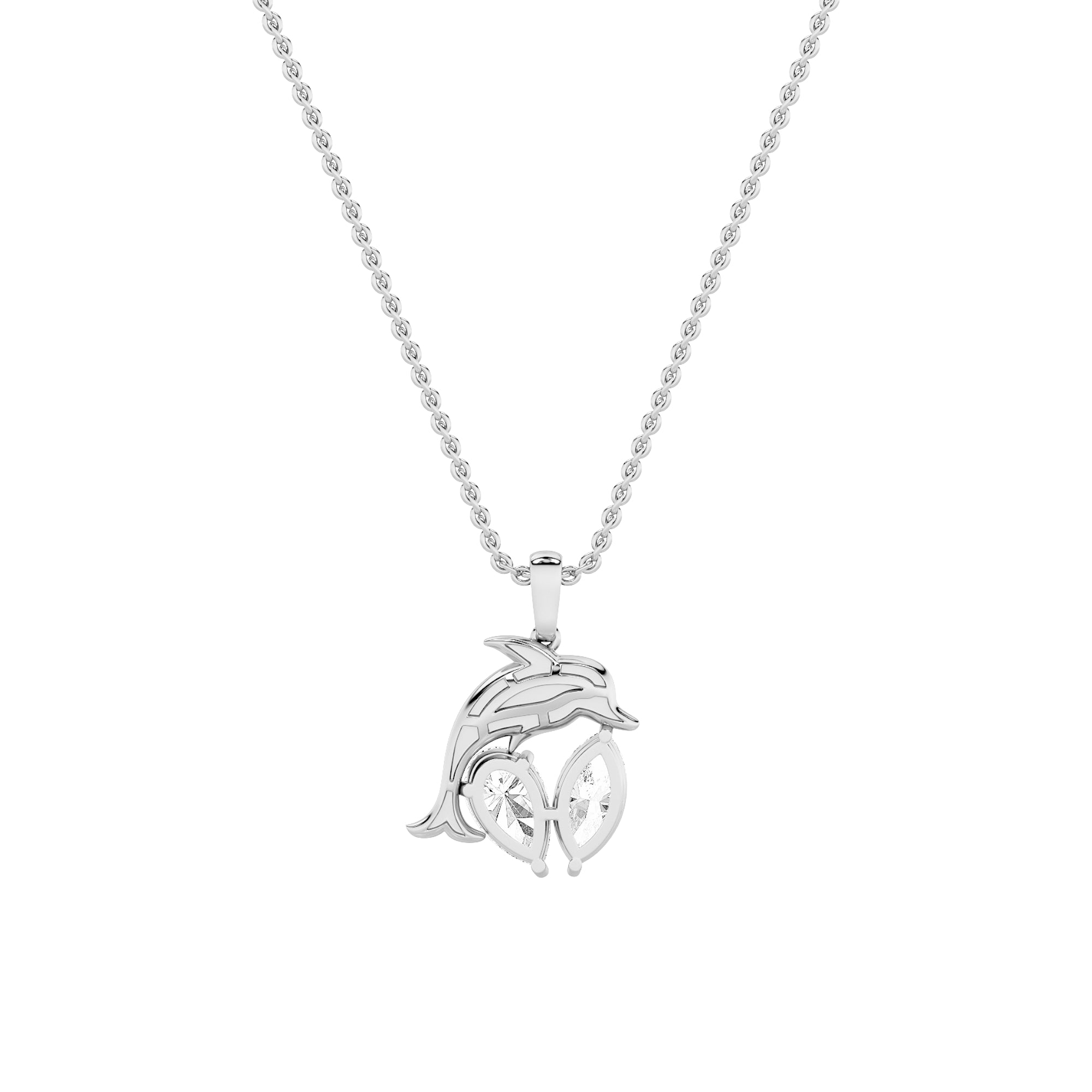 2.0ct Marquise Shaped Lab Grown Diamond (F/VS) Dolphin Pendant in 14K White Gold