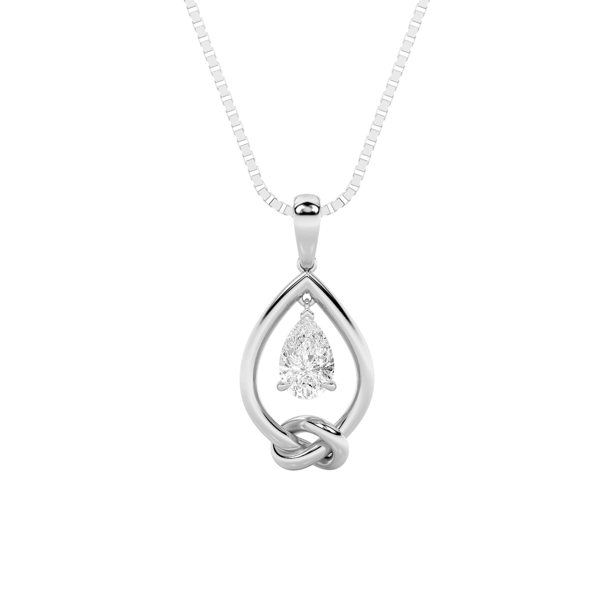 1.0ct Pear Shaped Lab Grown Diamond (F/VS) Solitaire Knot Pendant in 14K White Gold