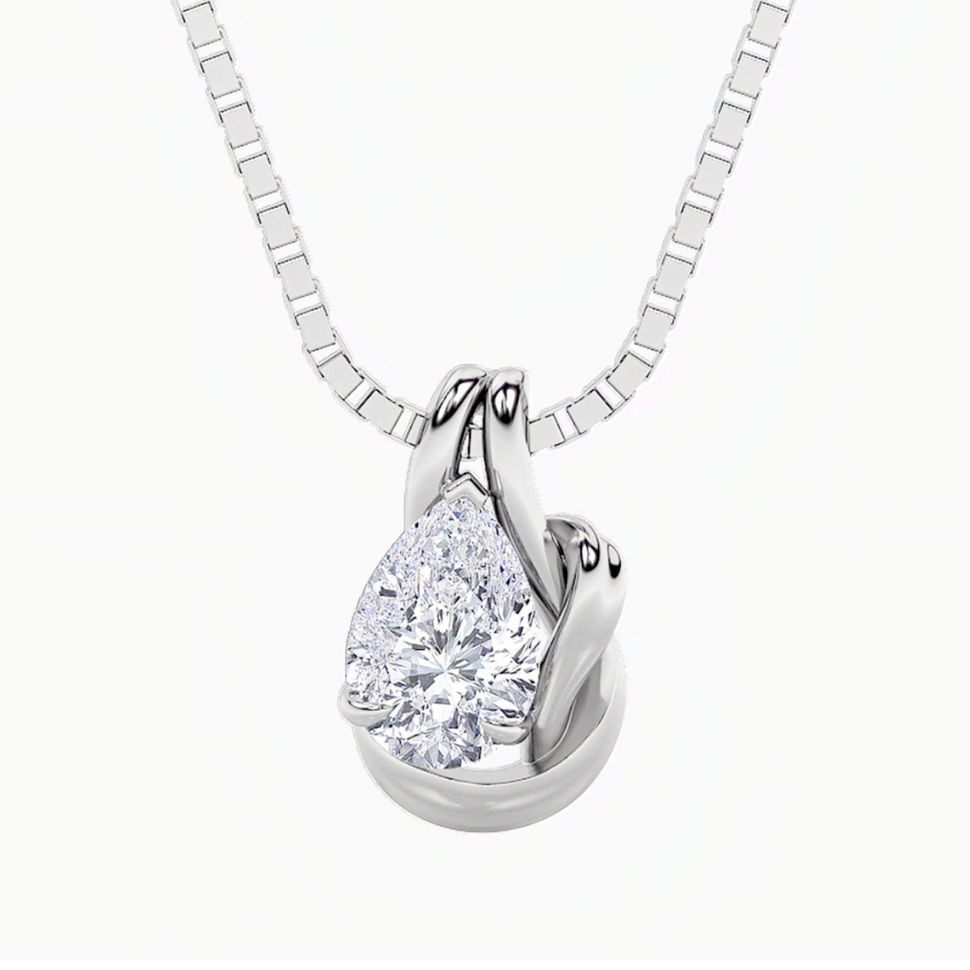 2.0ct Pear Shaped Lab Grown Diamond (F/VS) Knot Pendant in 14K White Gold