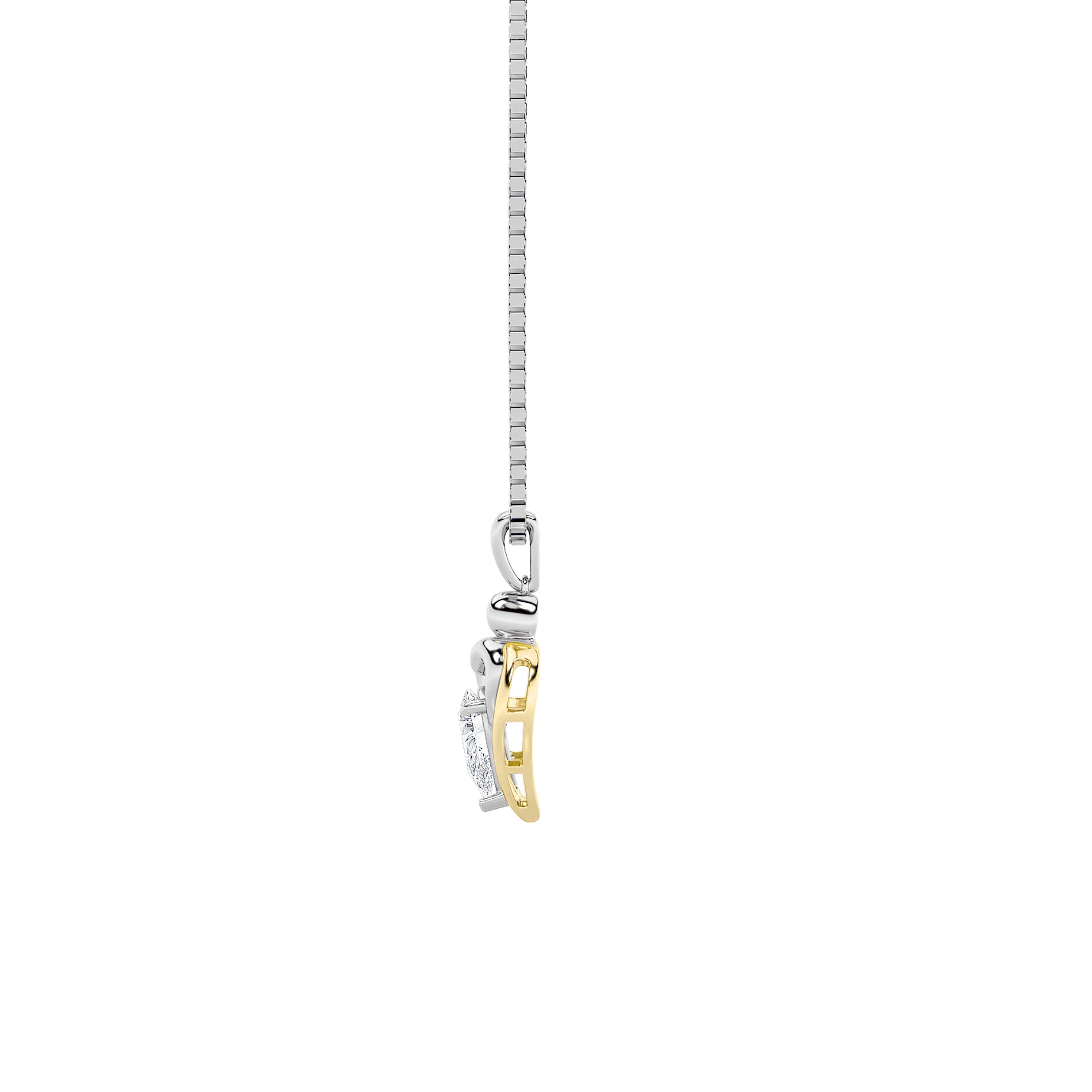 1.5ct Pear Shaped Lab Grown Diamond (F/VS) Heart Shaped Pendant in 14K Yellow Gold & White Gold