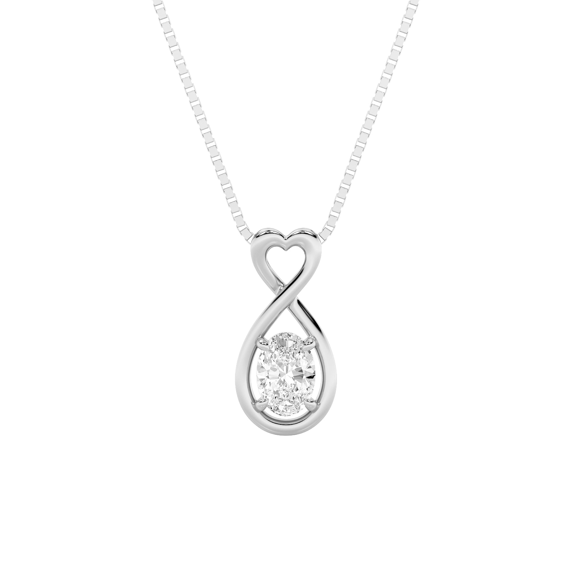 1.0ct Oval Shaped Lab Grown Diamond (F/VS) Fancy Solitaire Pendant in 14K White Gold