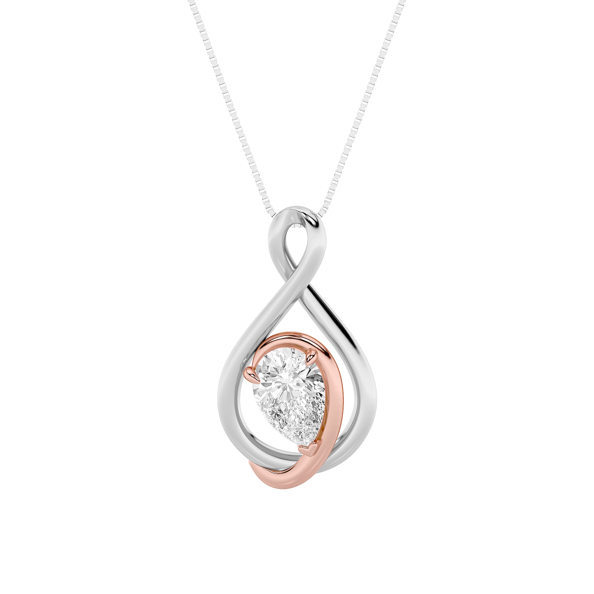 1.5ct Pear Shaped Lab Grown Diamond (F/VVS) Fancy Solitaire Pendant in 14K White Gold & Rose Gold