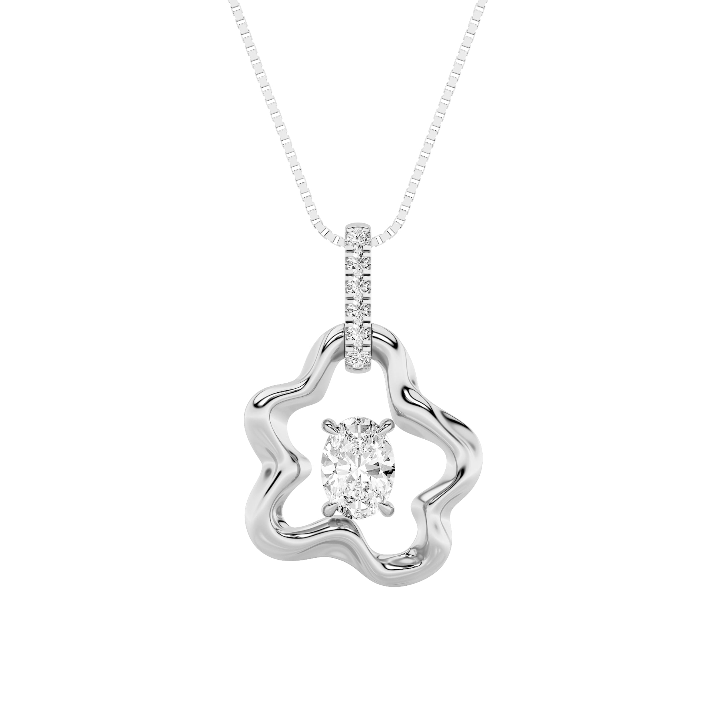 1.0ct Oval Shaped Lab Grown Diamond (F/VS) Organic Design Solitaire Pendant in 14K White Gold